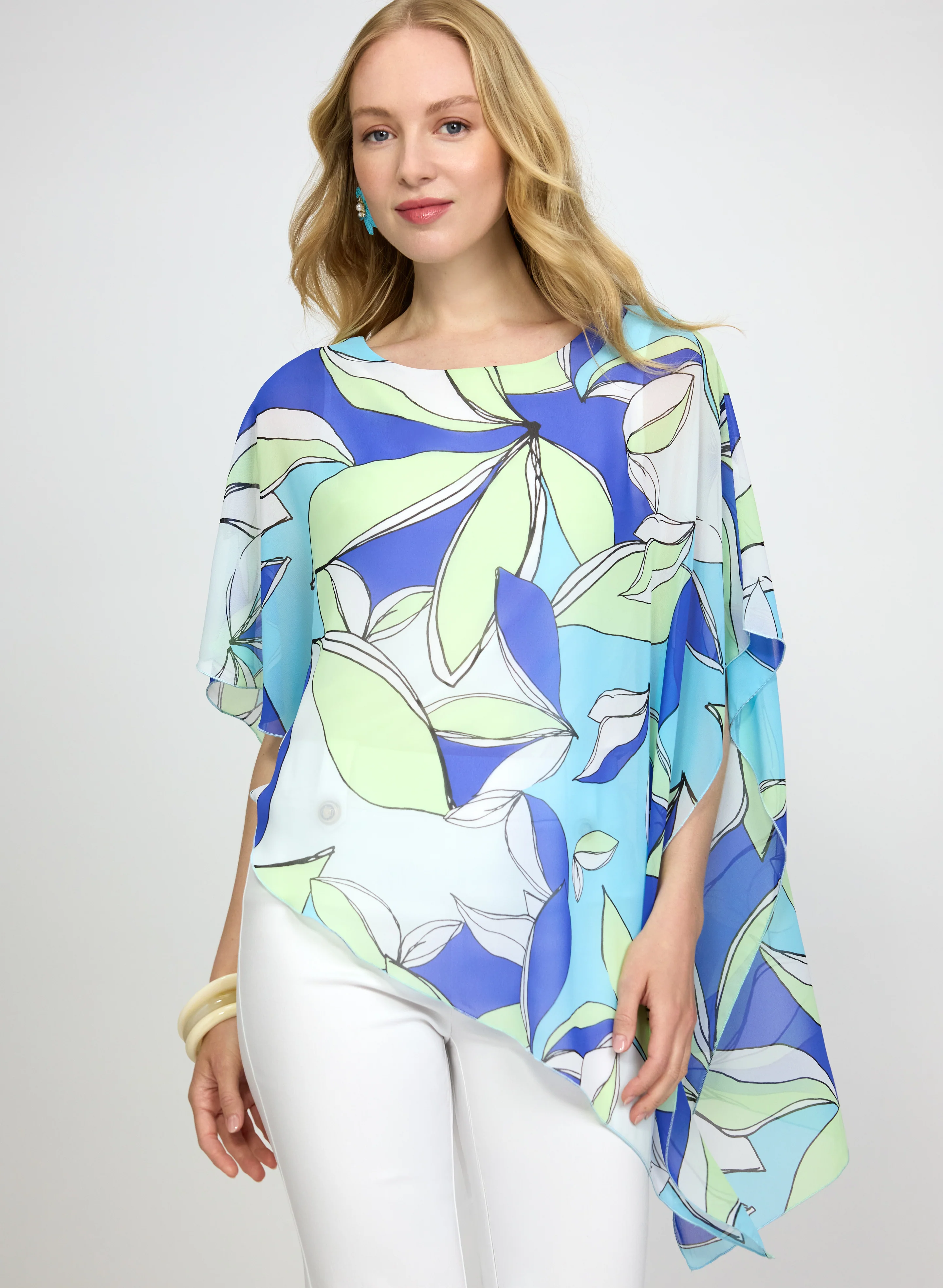Asymmetric Leaf Print Blouse
