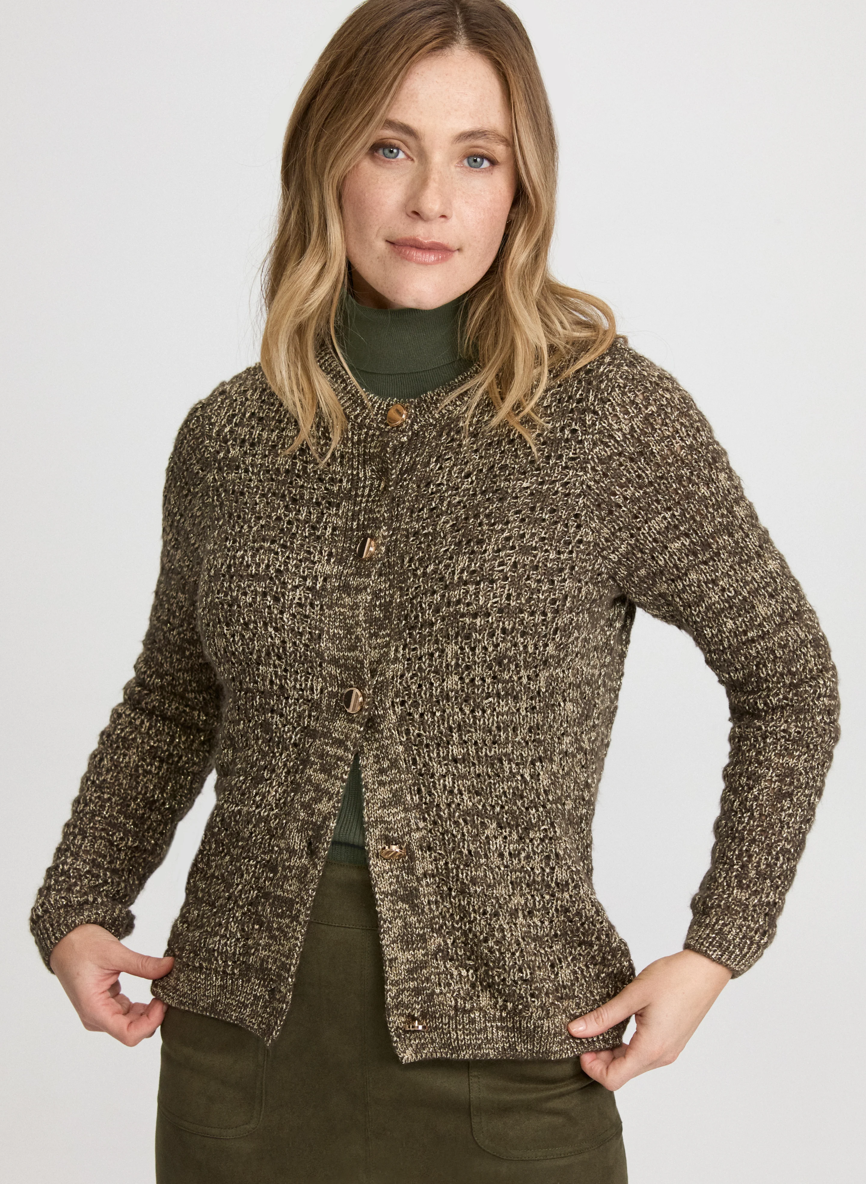 Bouclé Button-Down Cardigan