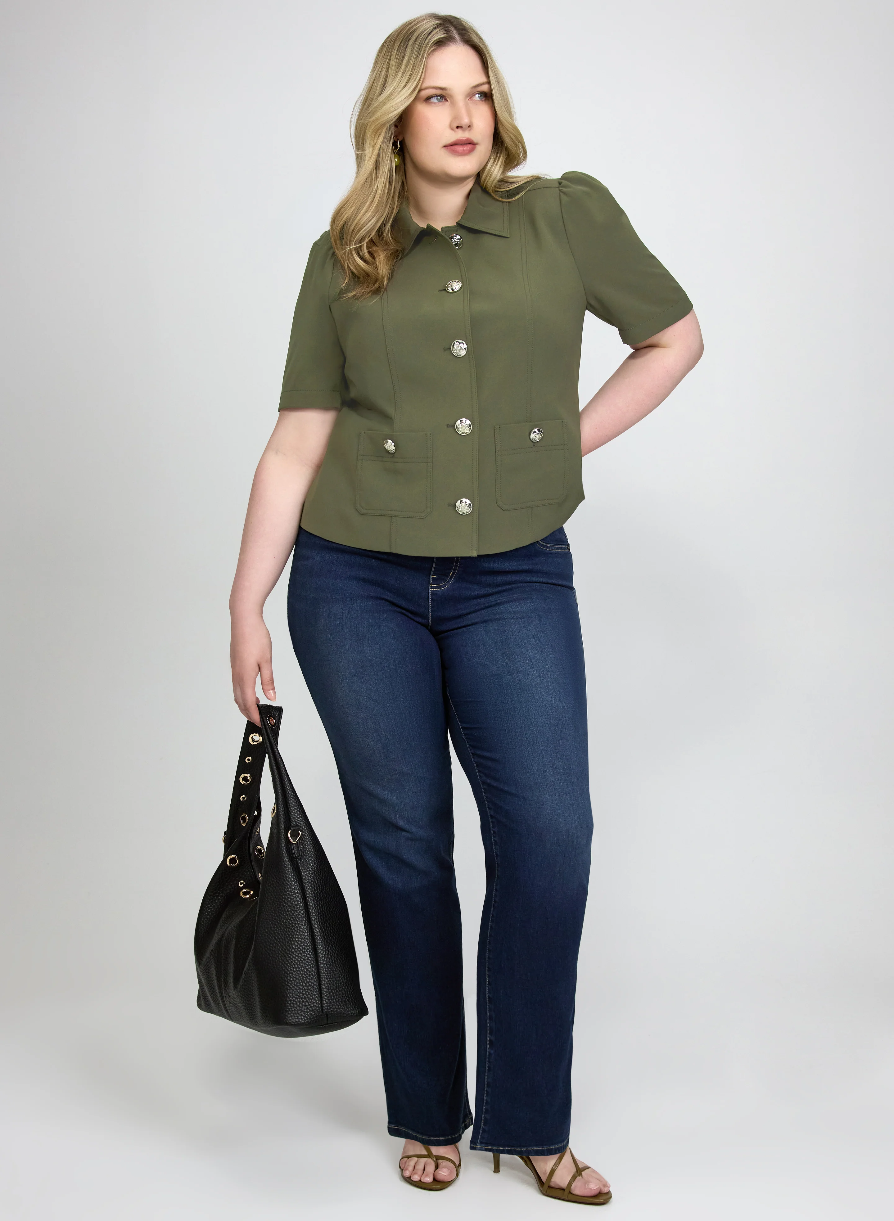 Button-Down Twill Jacket & Pull-On Straight-Leg Jeans