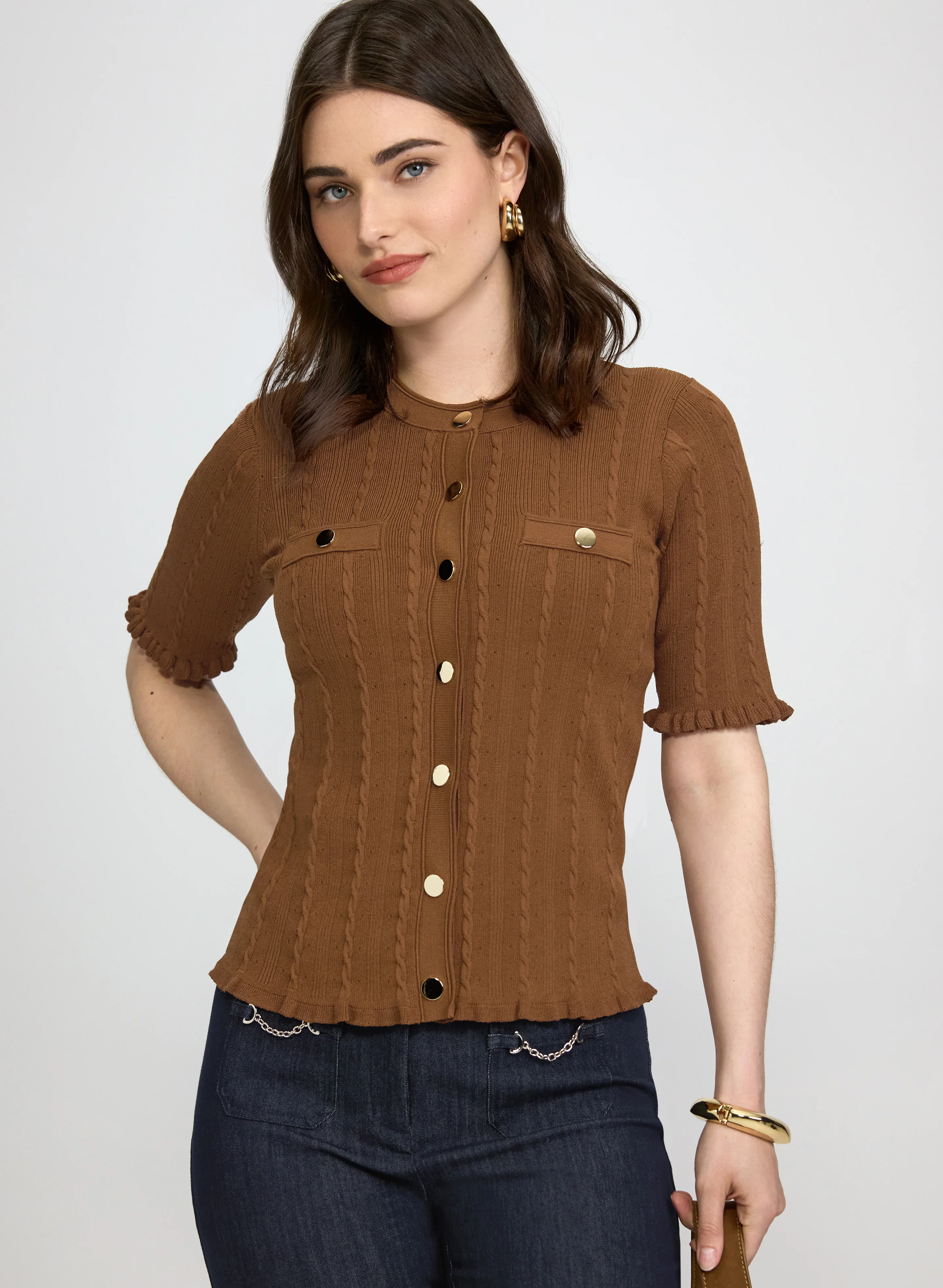 Cable Knit Short Sleeve Cardigan