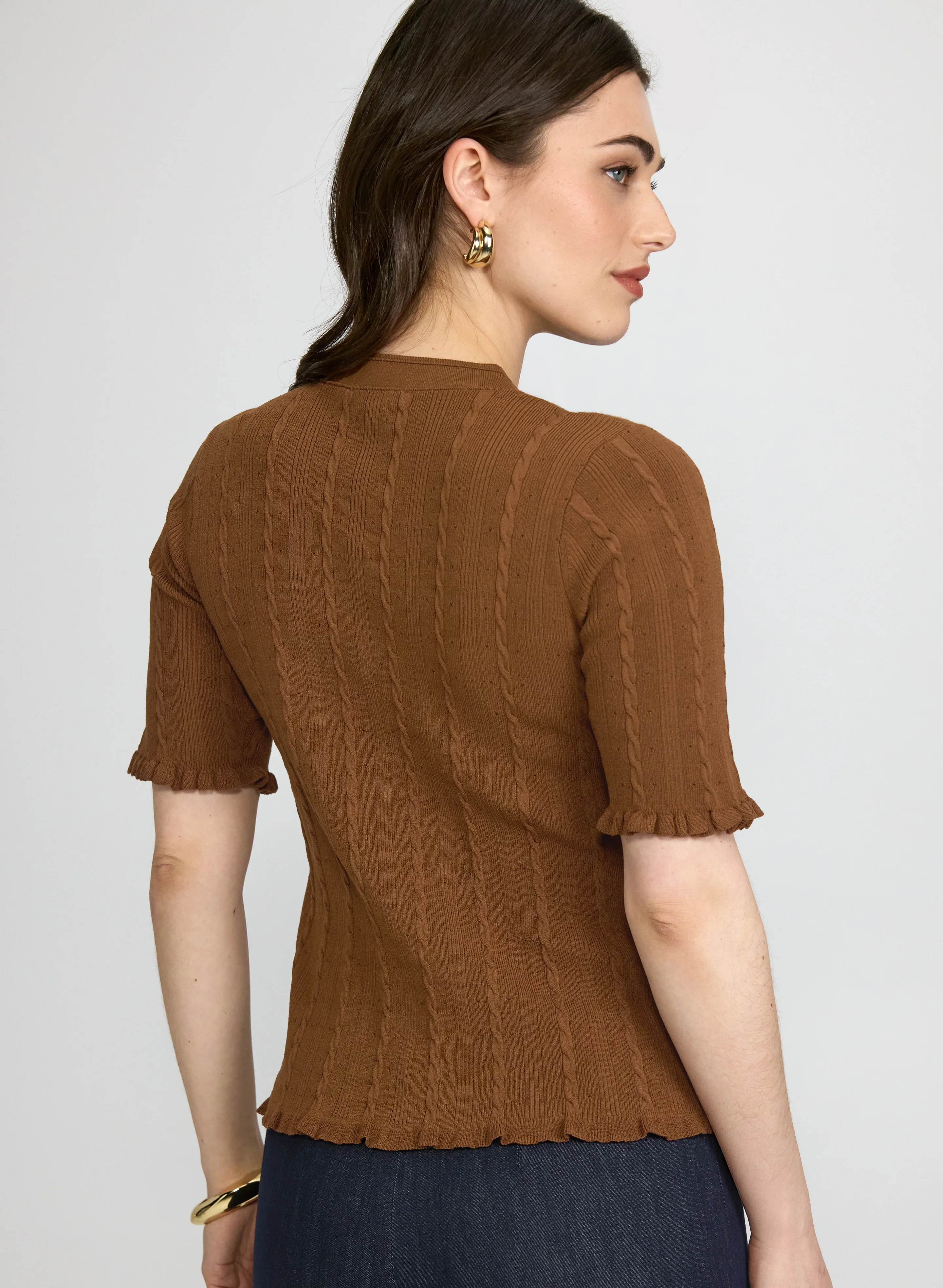 Cable Knit Short Sleeve Cardigan - Image 3