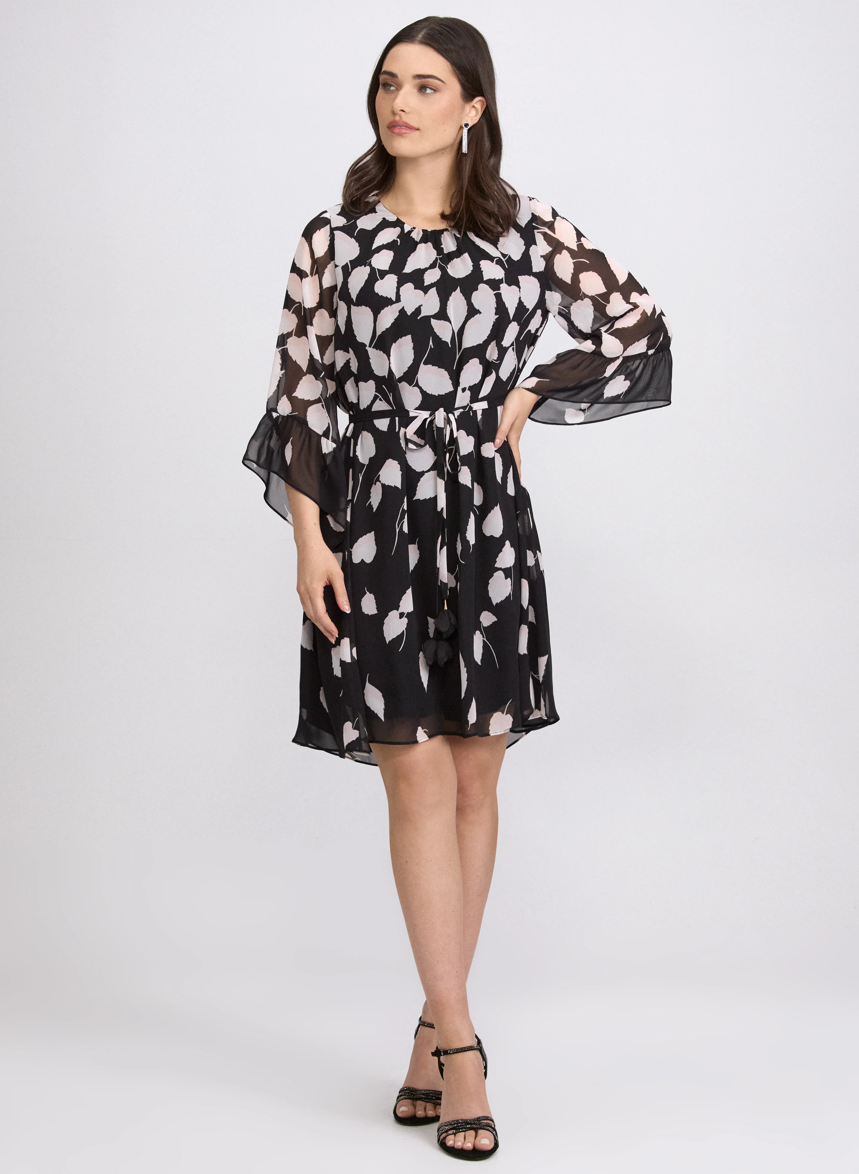 Cascading Leaf Print Dress