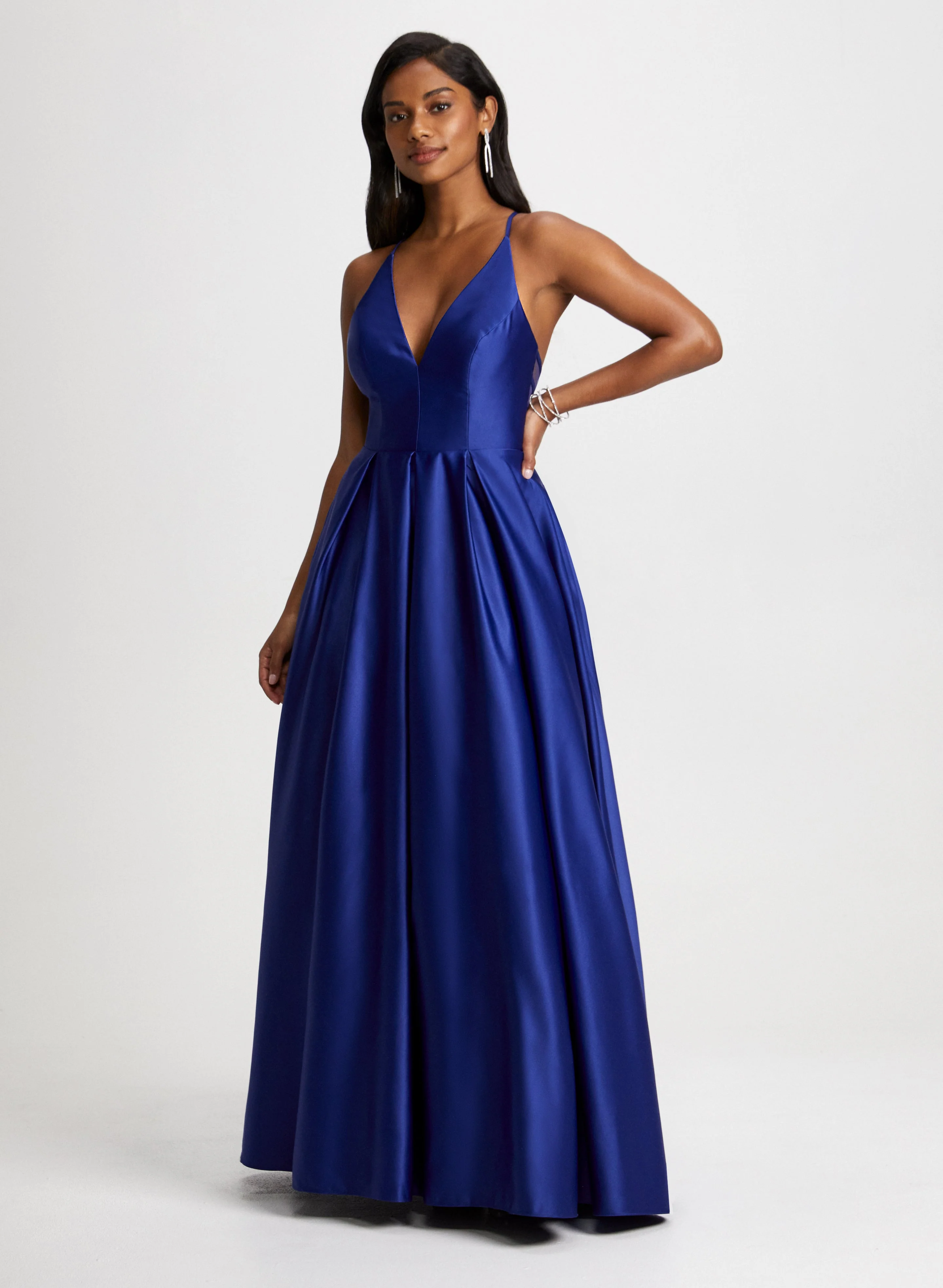 Deep V-Neck Dress & Crystal Strand Earrings