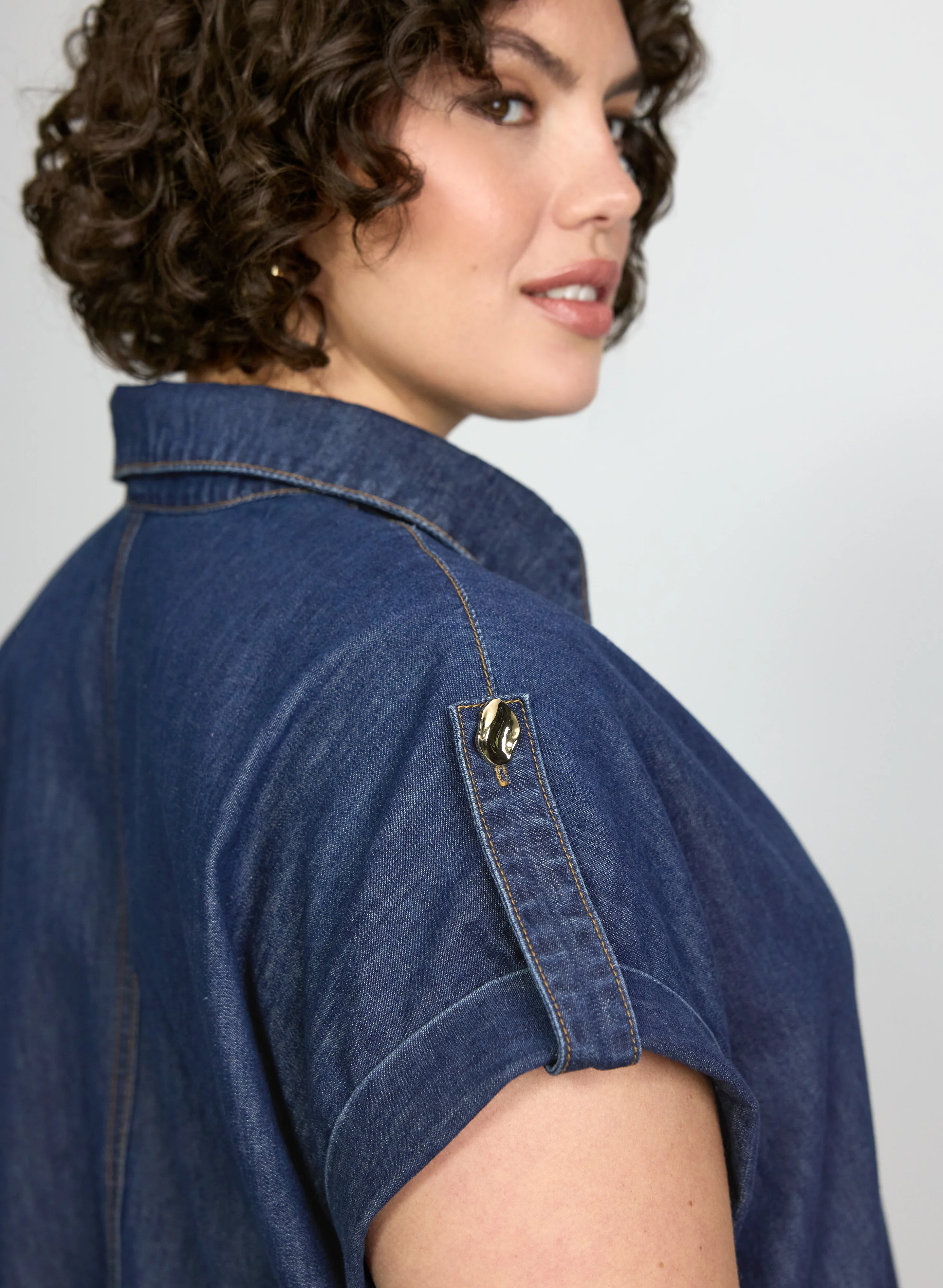 Denim Button-Down Blouse - Image 3
