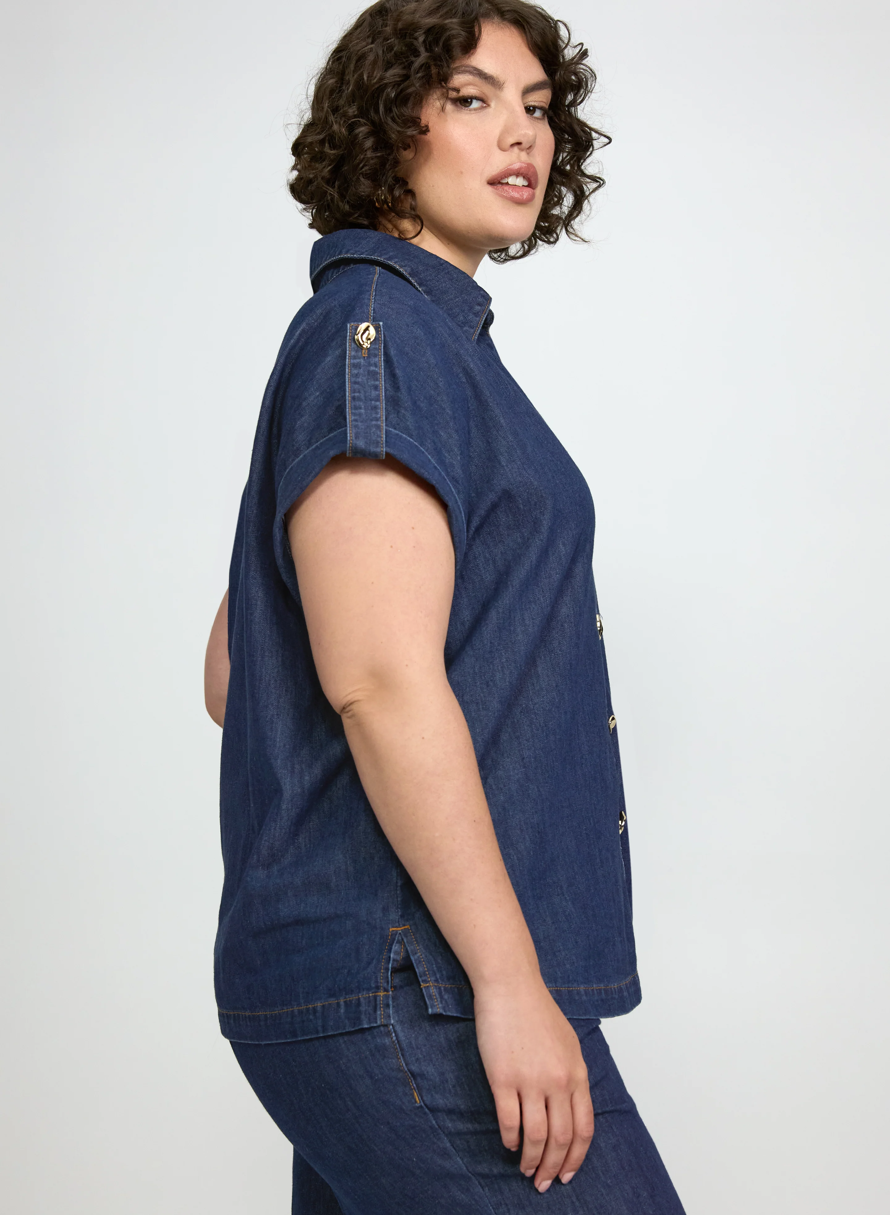 Denim Button-Down Blouse - Image 4