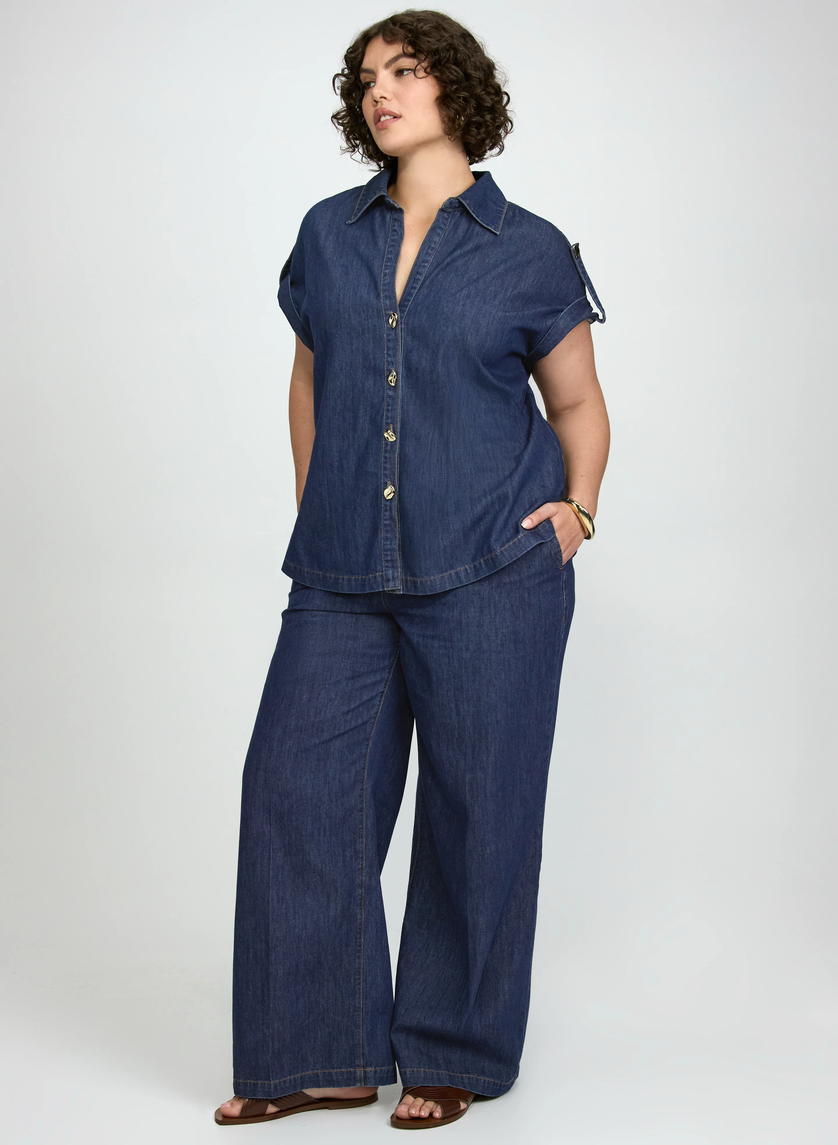 Denim Button-Down Blouse - Image 6