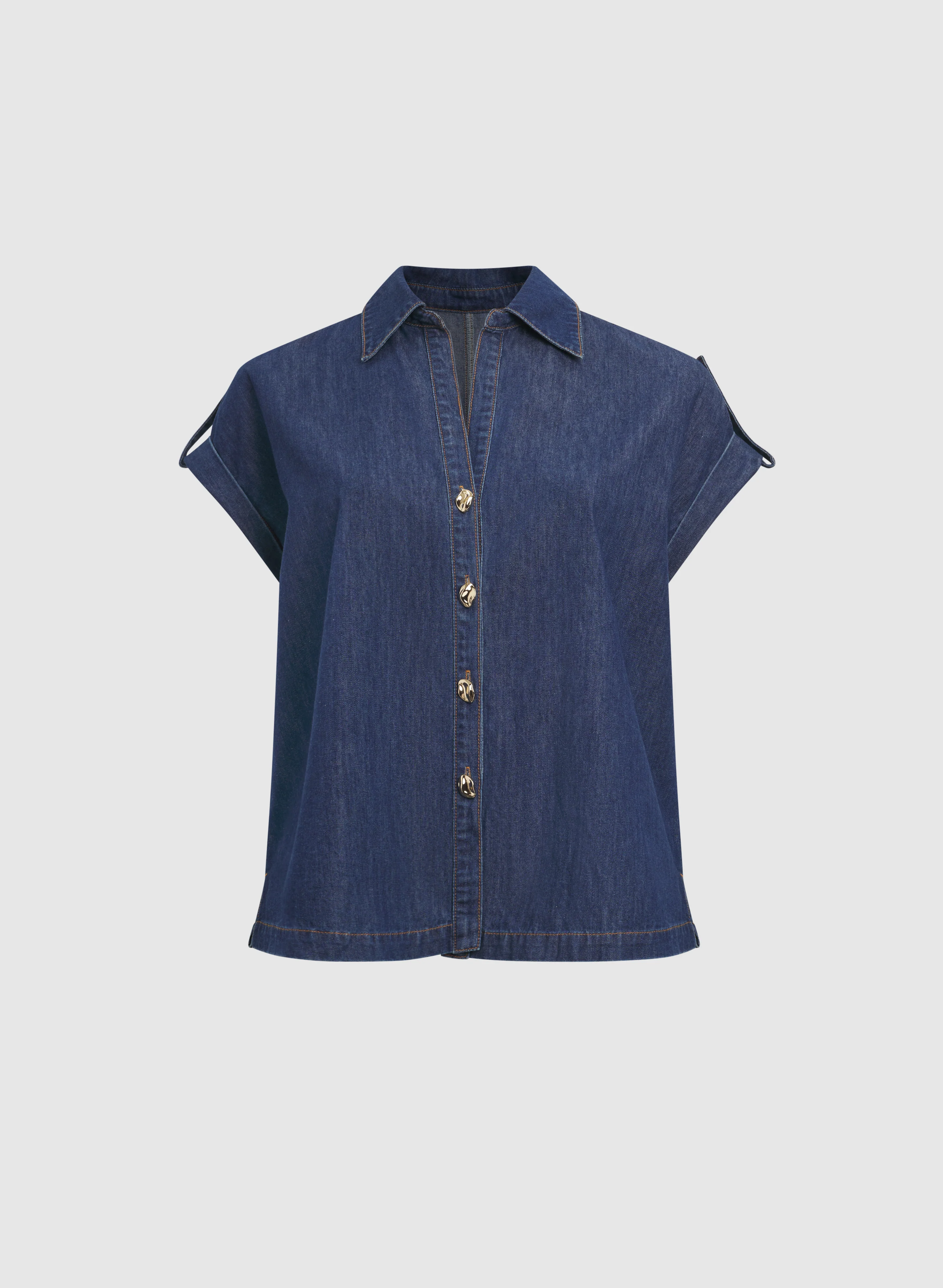 Denim Button-Down Blouse - Image 7