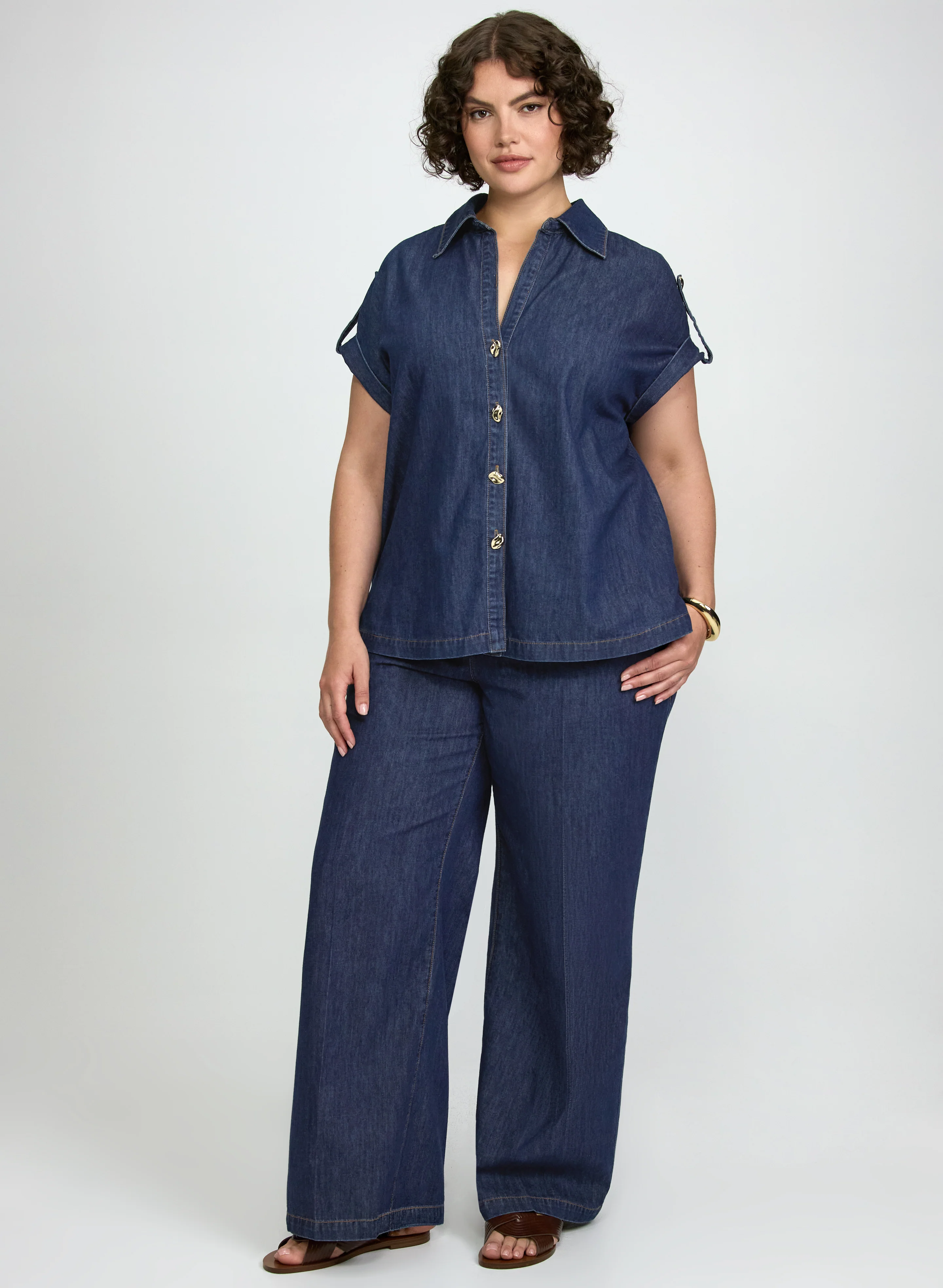 Denim Button-Down Blouse - Image 9
