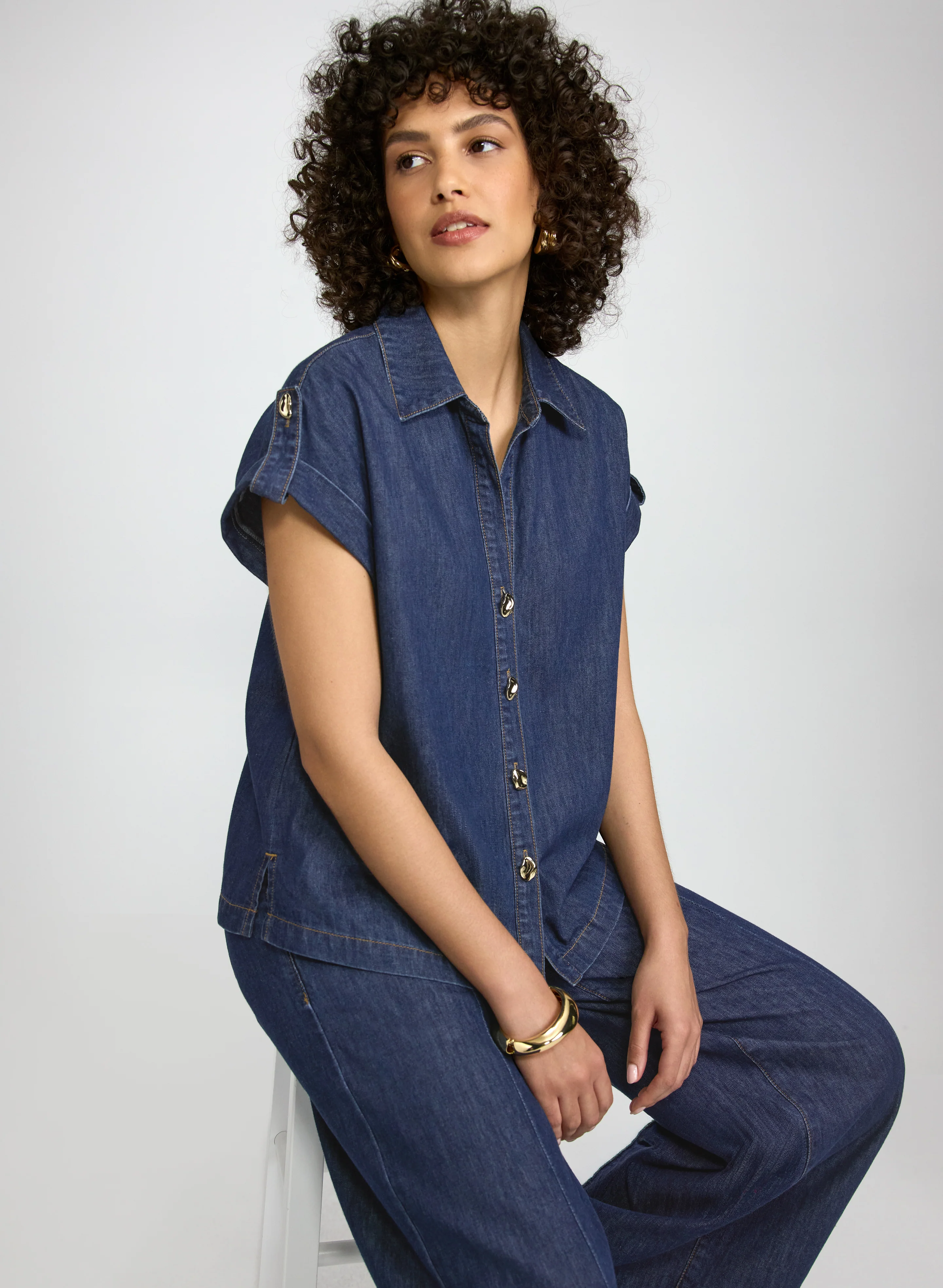 Denim Button-Down Blouse - Image 4