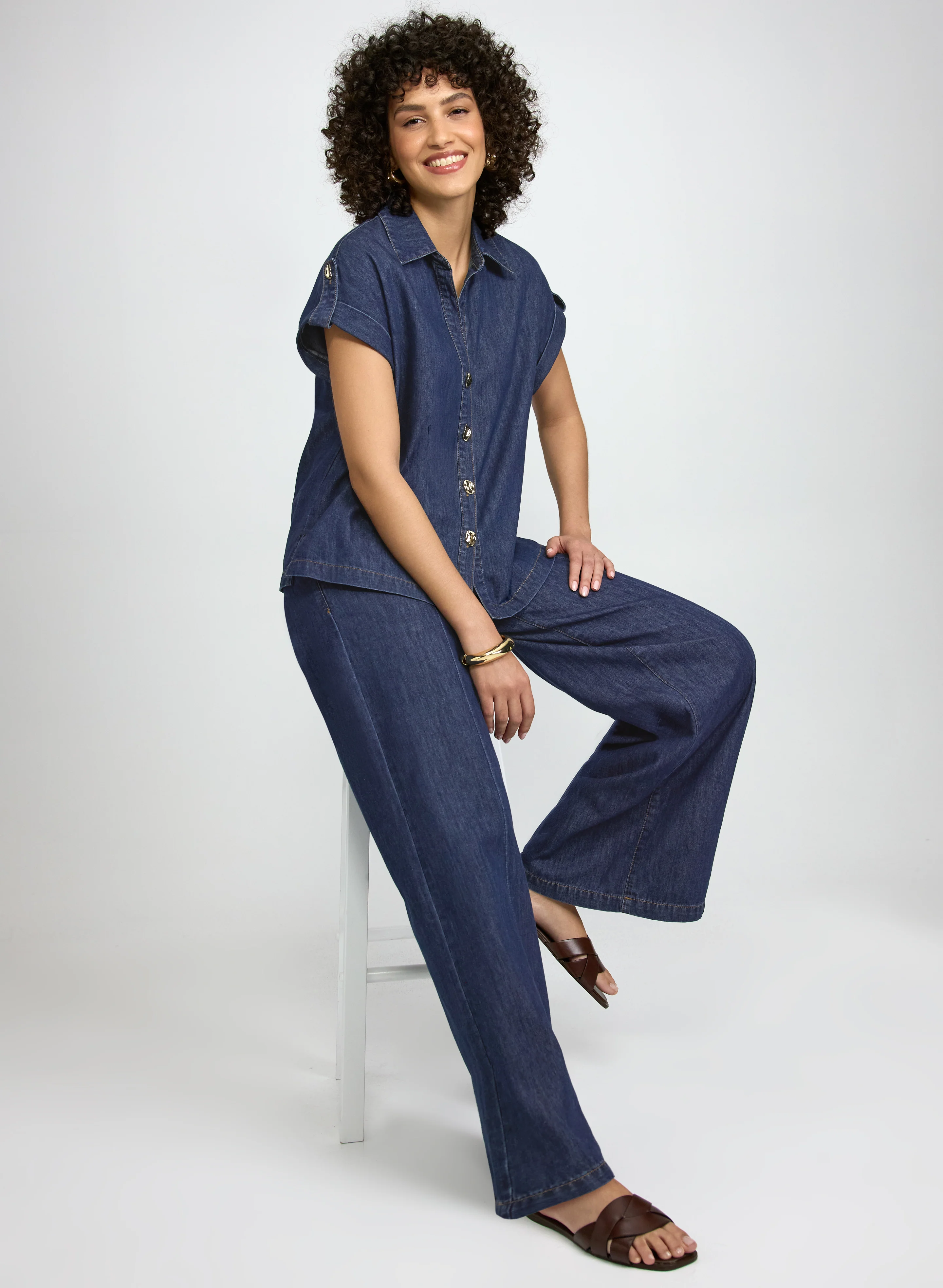 Denim Button-Down Blouse - Image 6