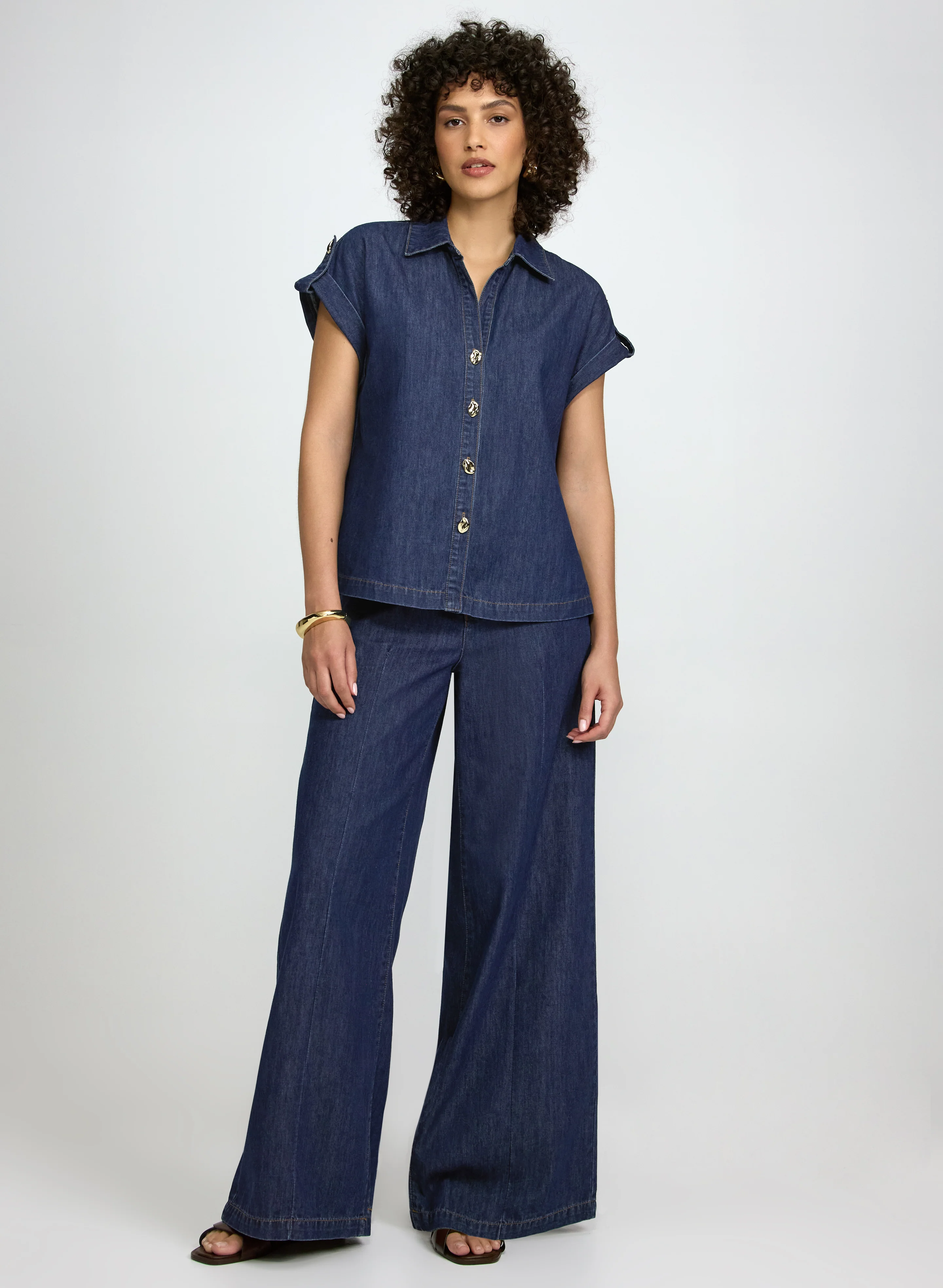 Denim Button-Down Blouse - Image 7