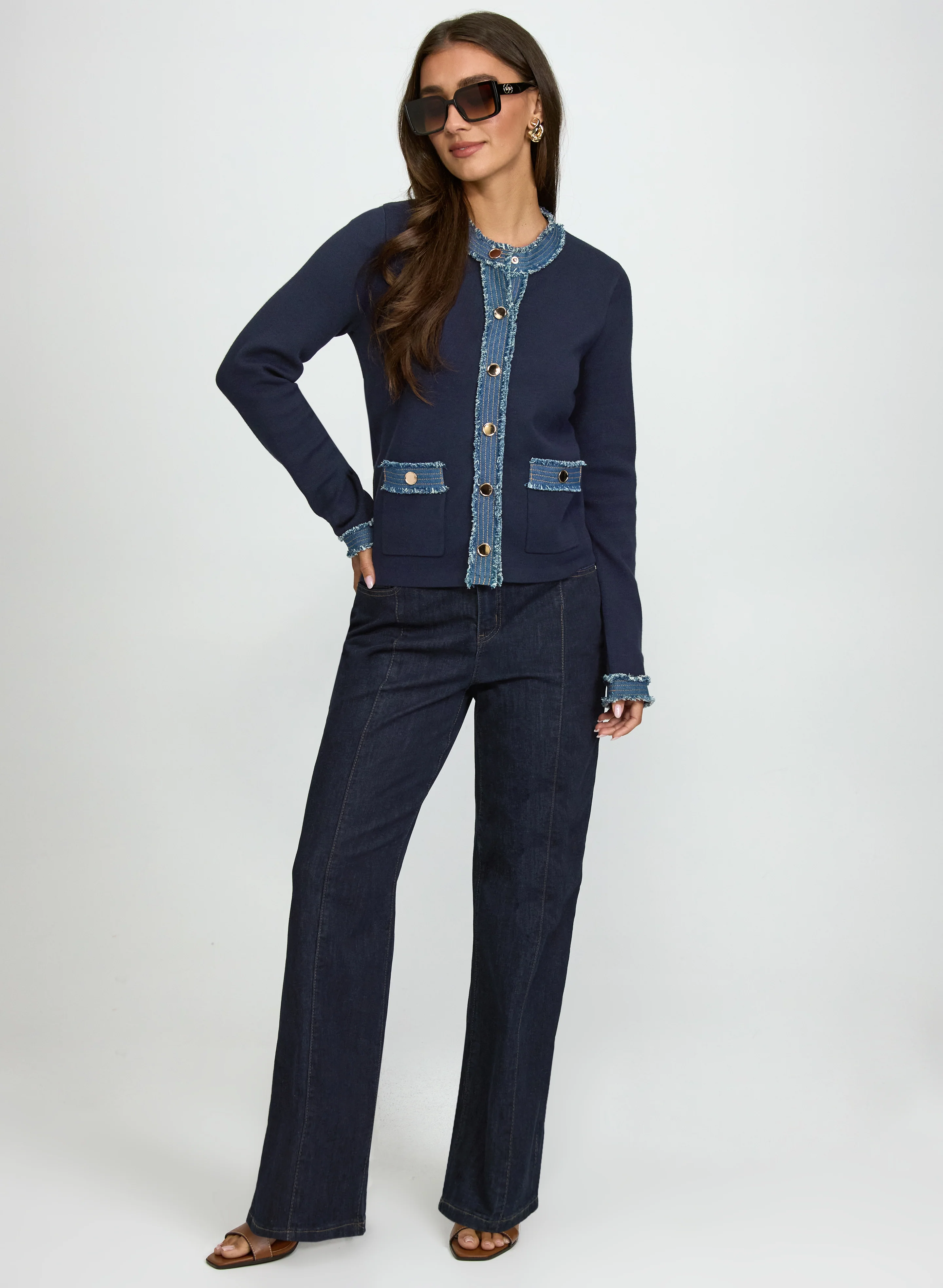 Denim Trim Cardigan - Image 4