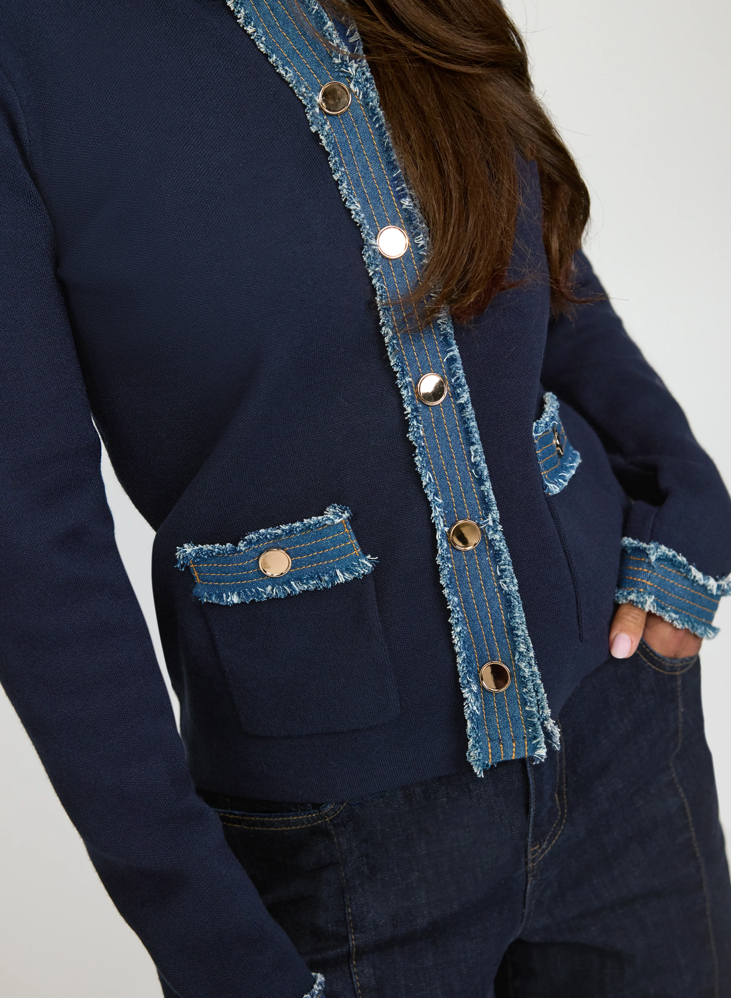Denim Trim Cardigan - Image 5