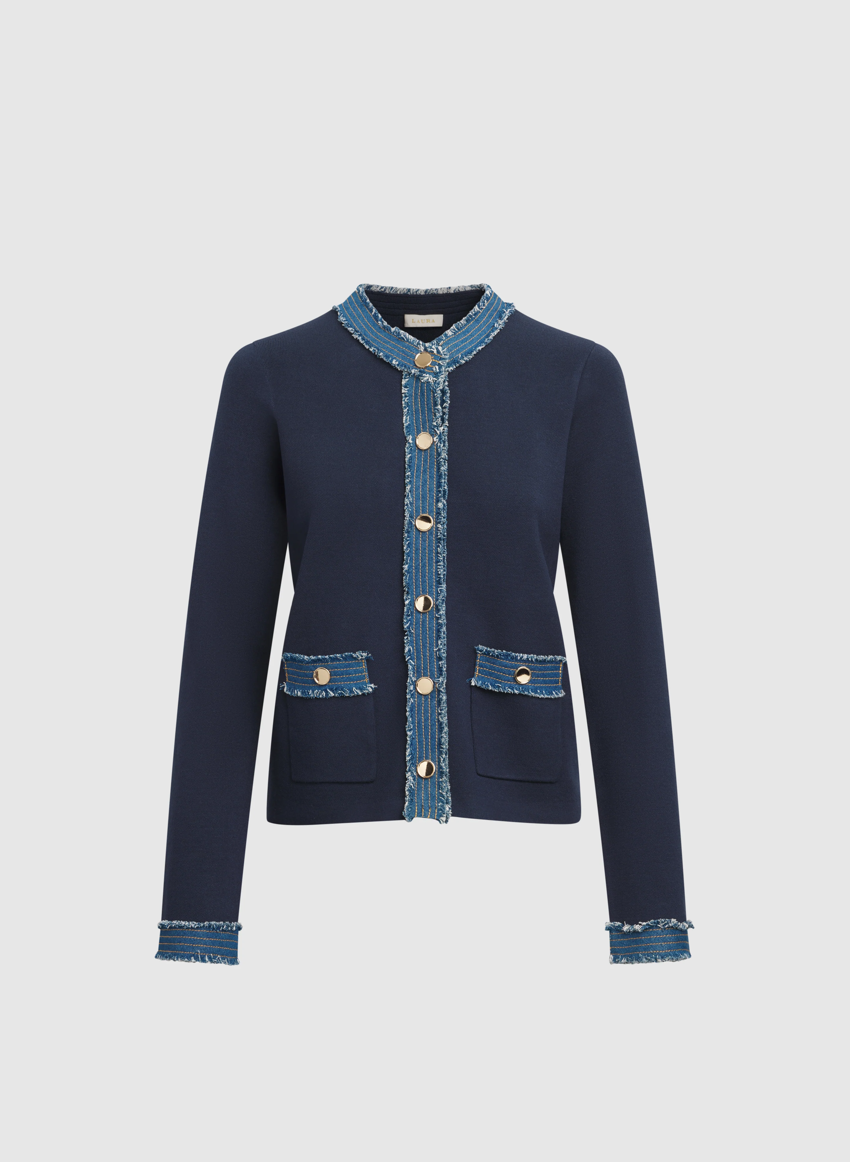Denim Trim Cardigan - Image 6