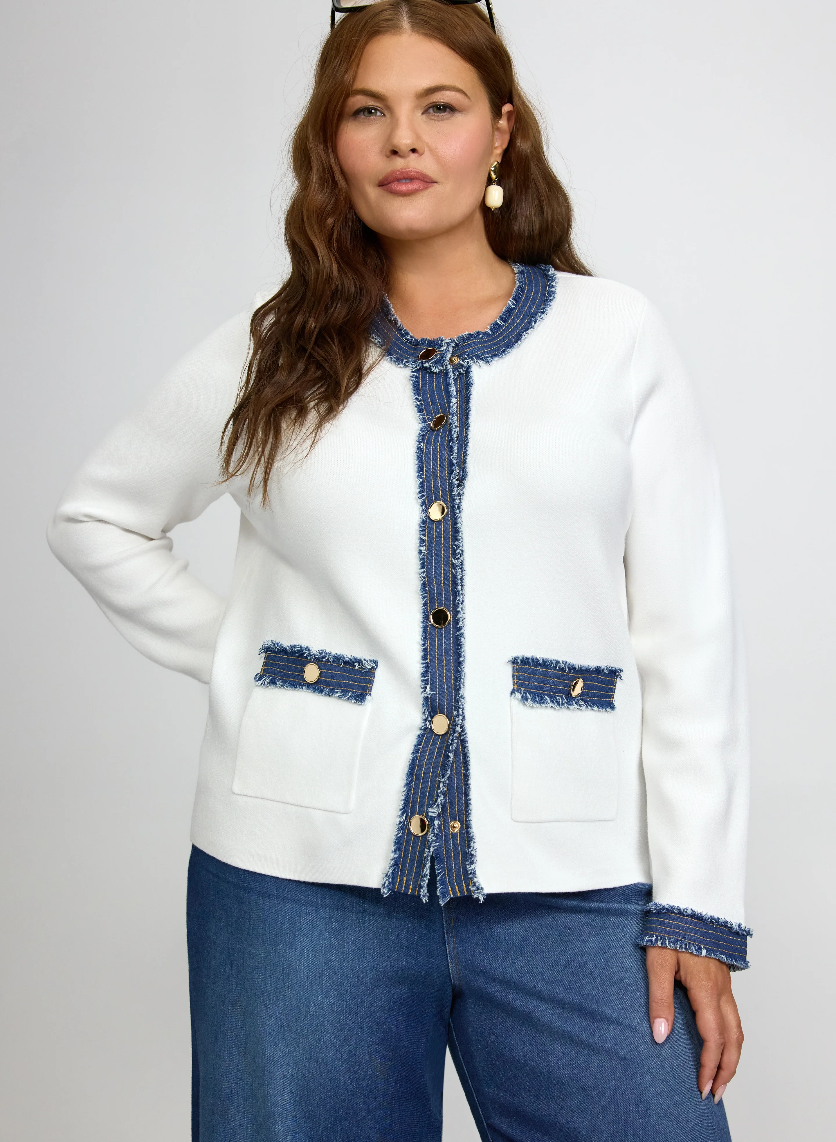 Denim Trim Cardigan