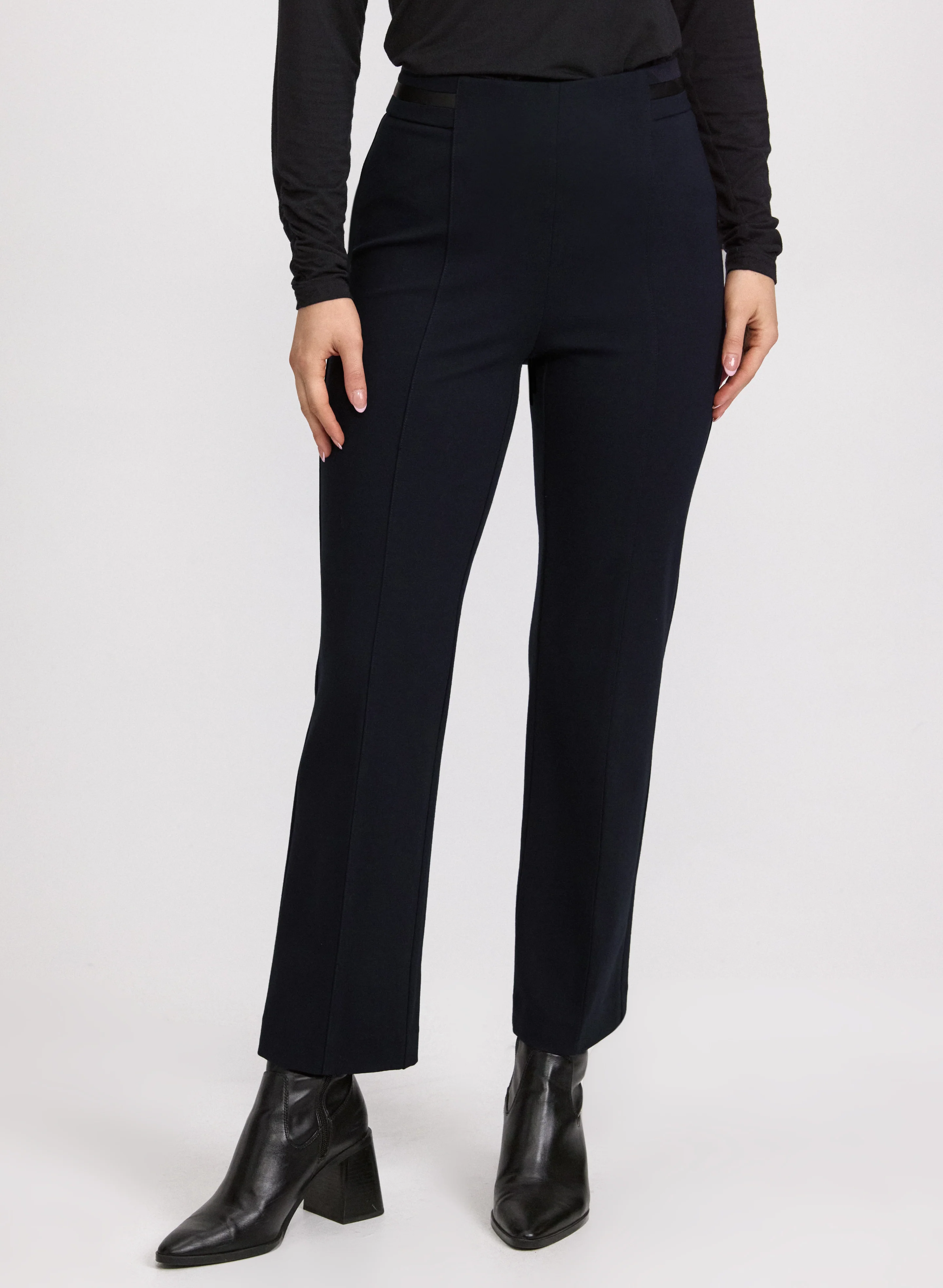 Sofia Vegan Leather Trim Straight-Leg Pants - Regular