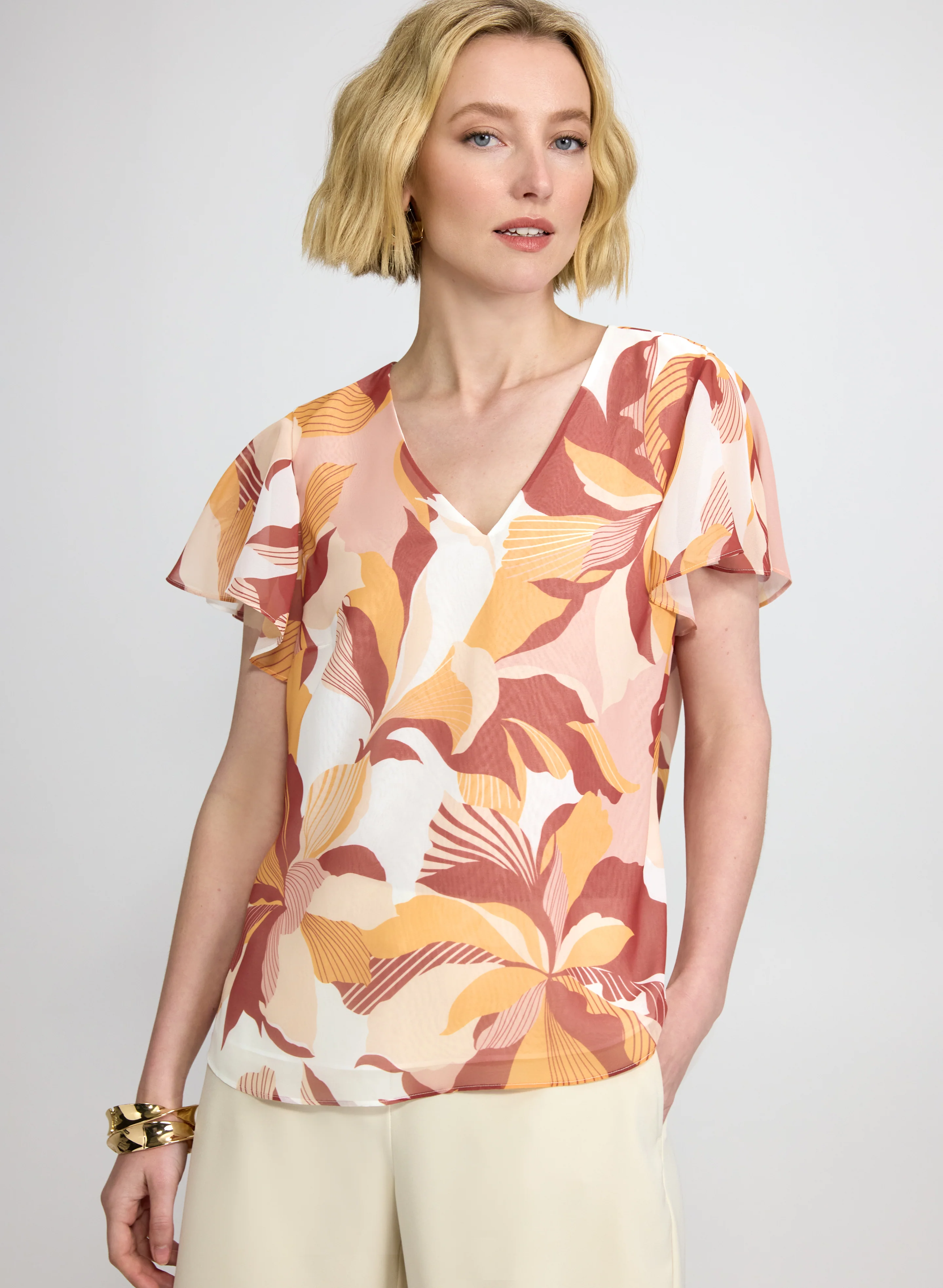 Floral Flutter Sleeve Blouse