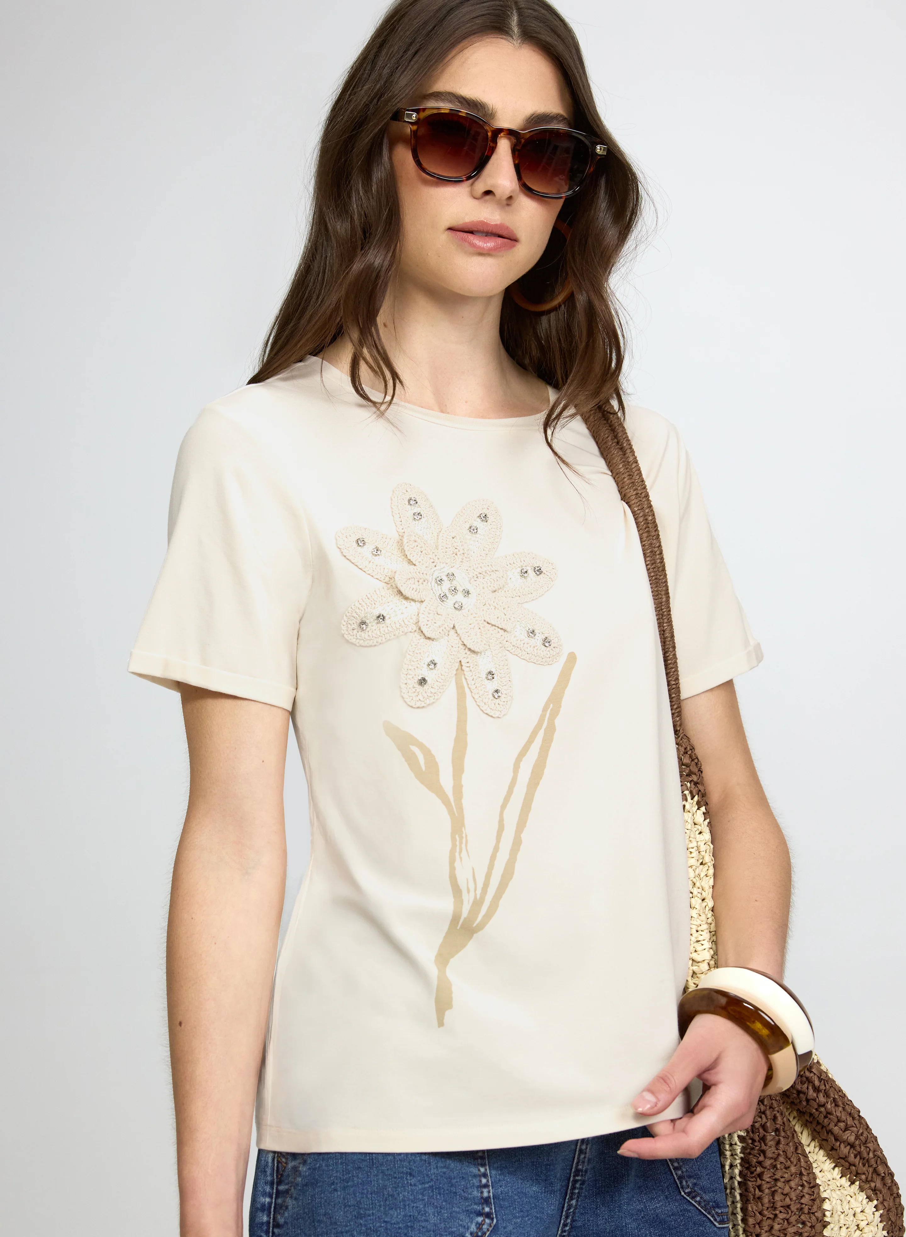 Floral Macrame Applique T-Shirt - Image 4