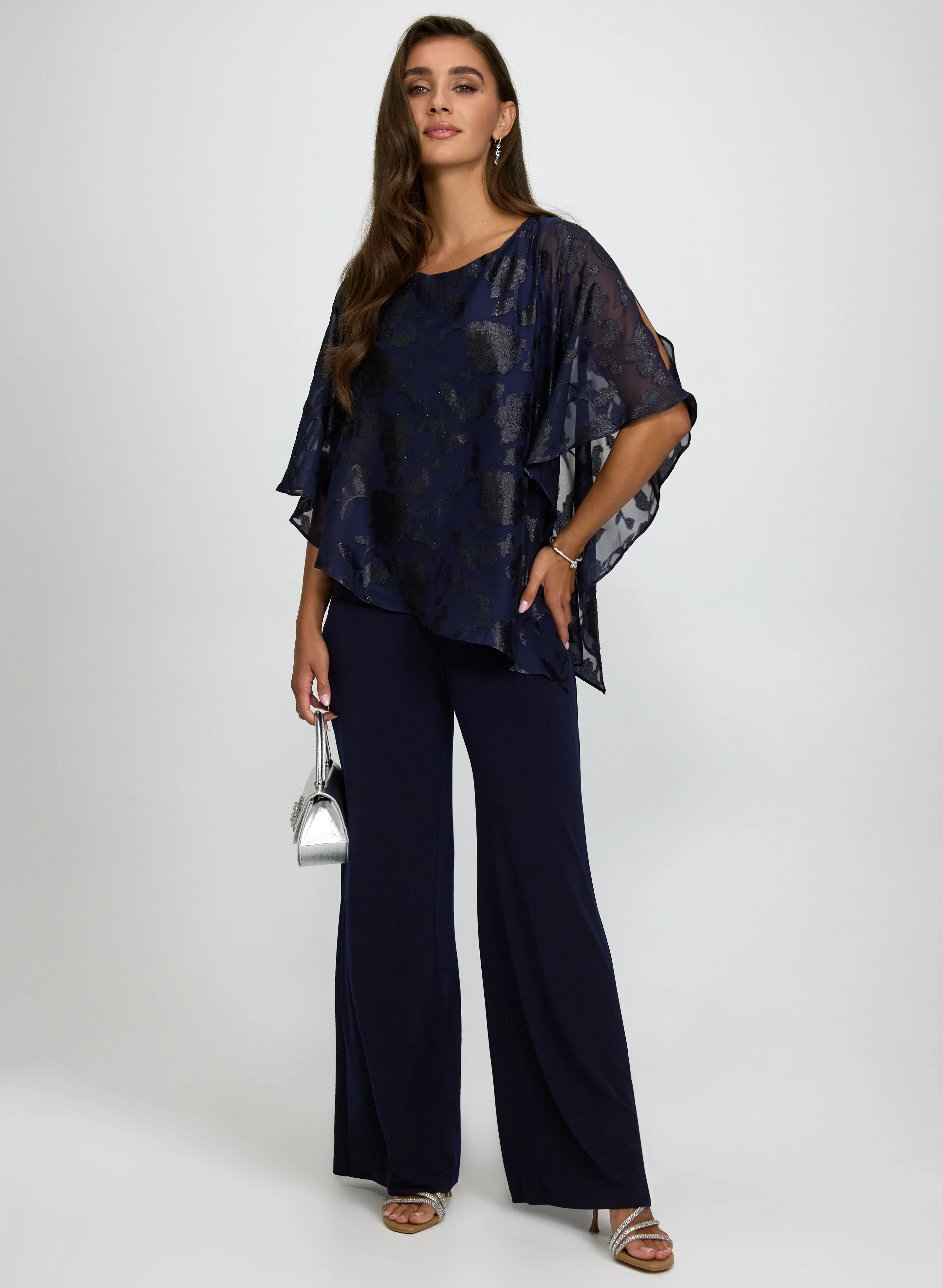 Floral Poncho Wide-Leg Jumpsuit