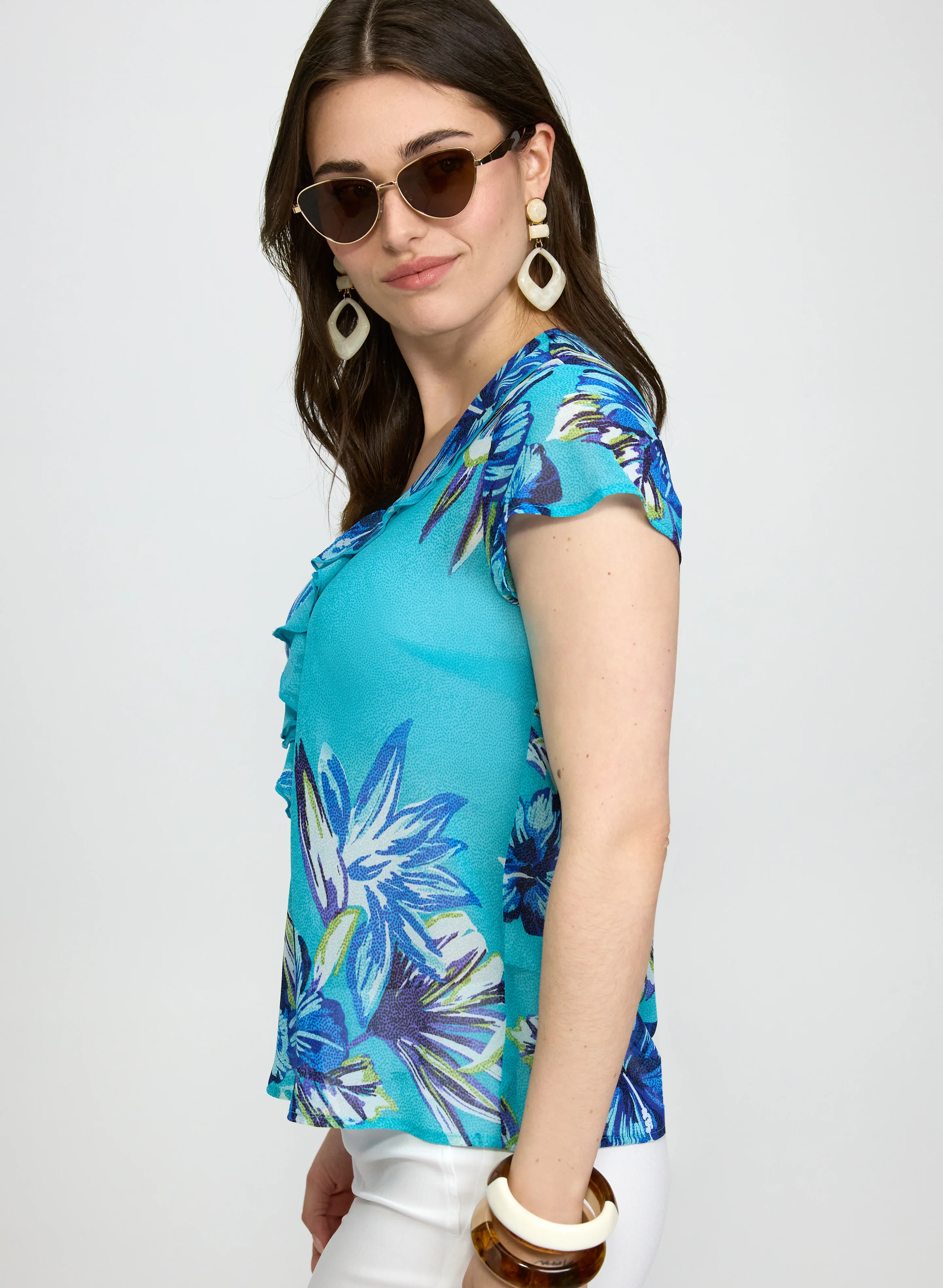 Floral Ruffle Front Blouse - Image 5