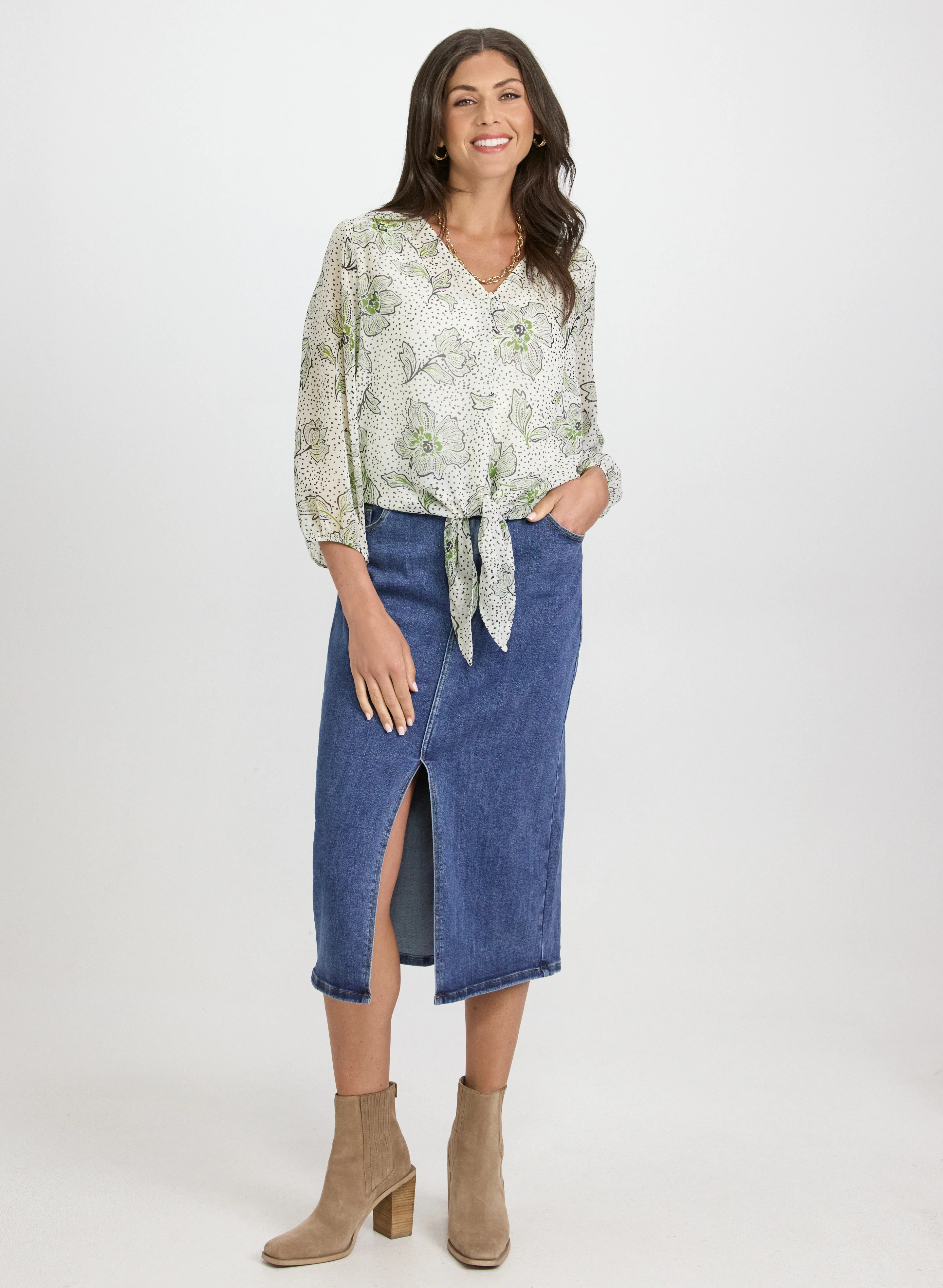 Floral Tied Hem Blouse - Image 3