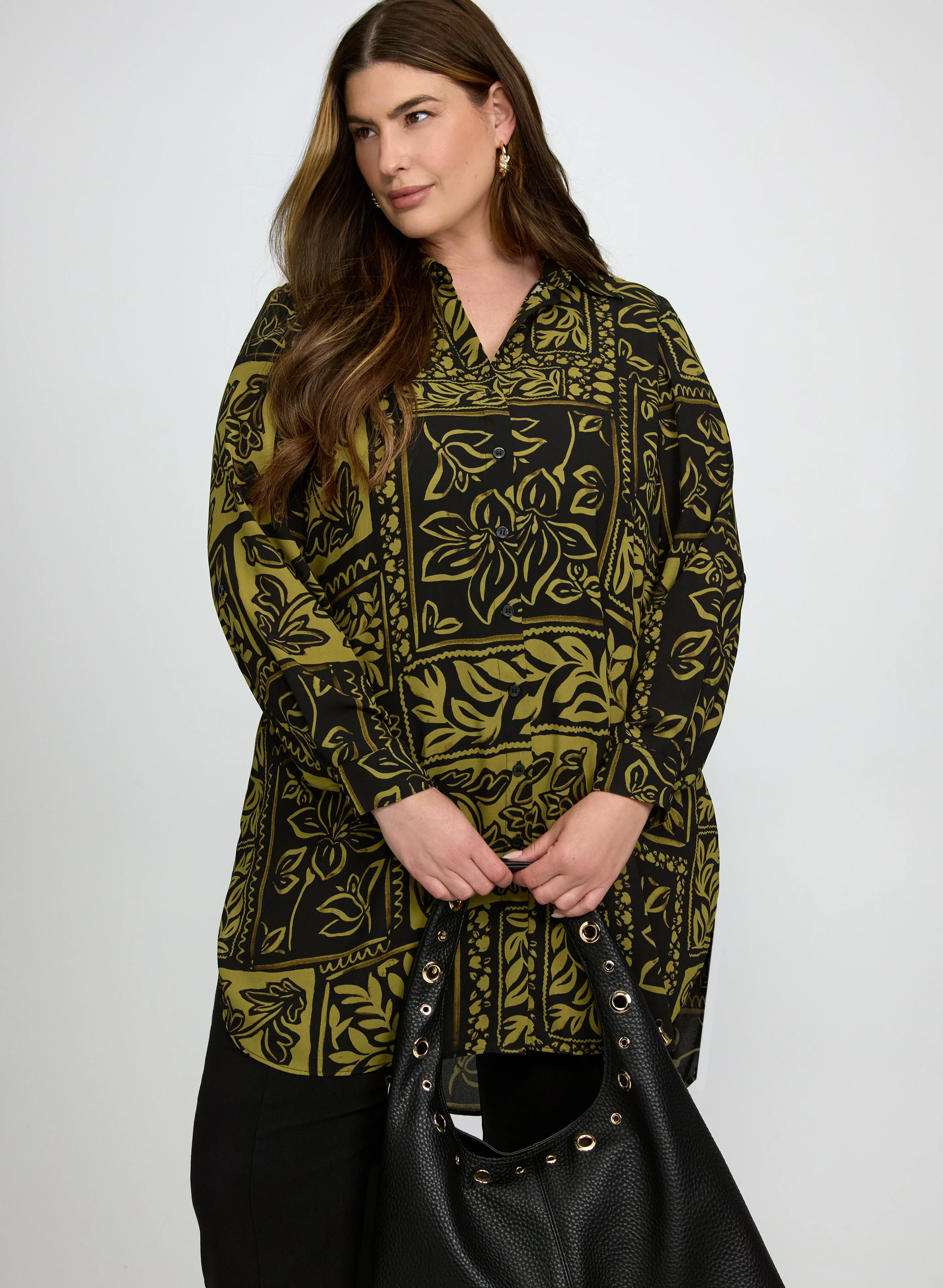 Patterned Tunic Button-Down Blouse - Image 2
