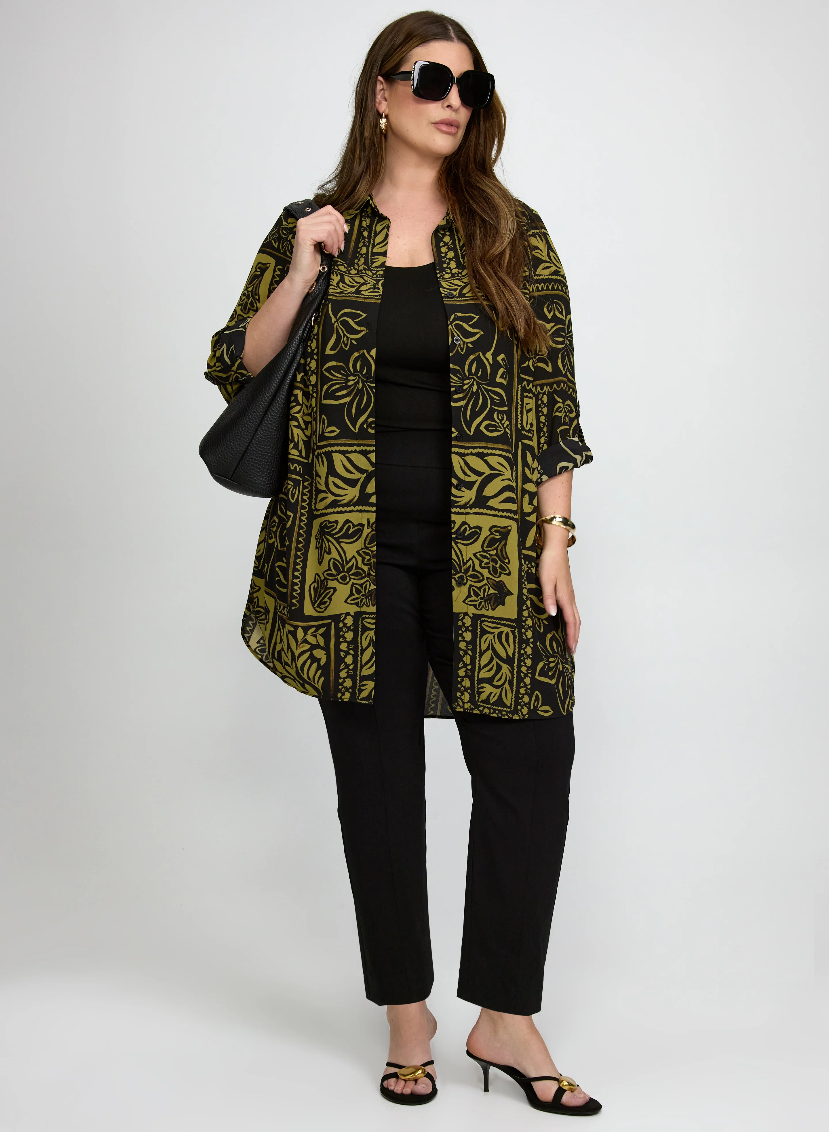 Patterned Tunic Button-Down Blouse - Image 3