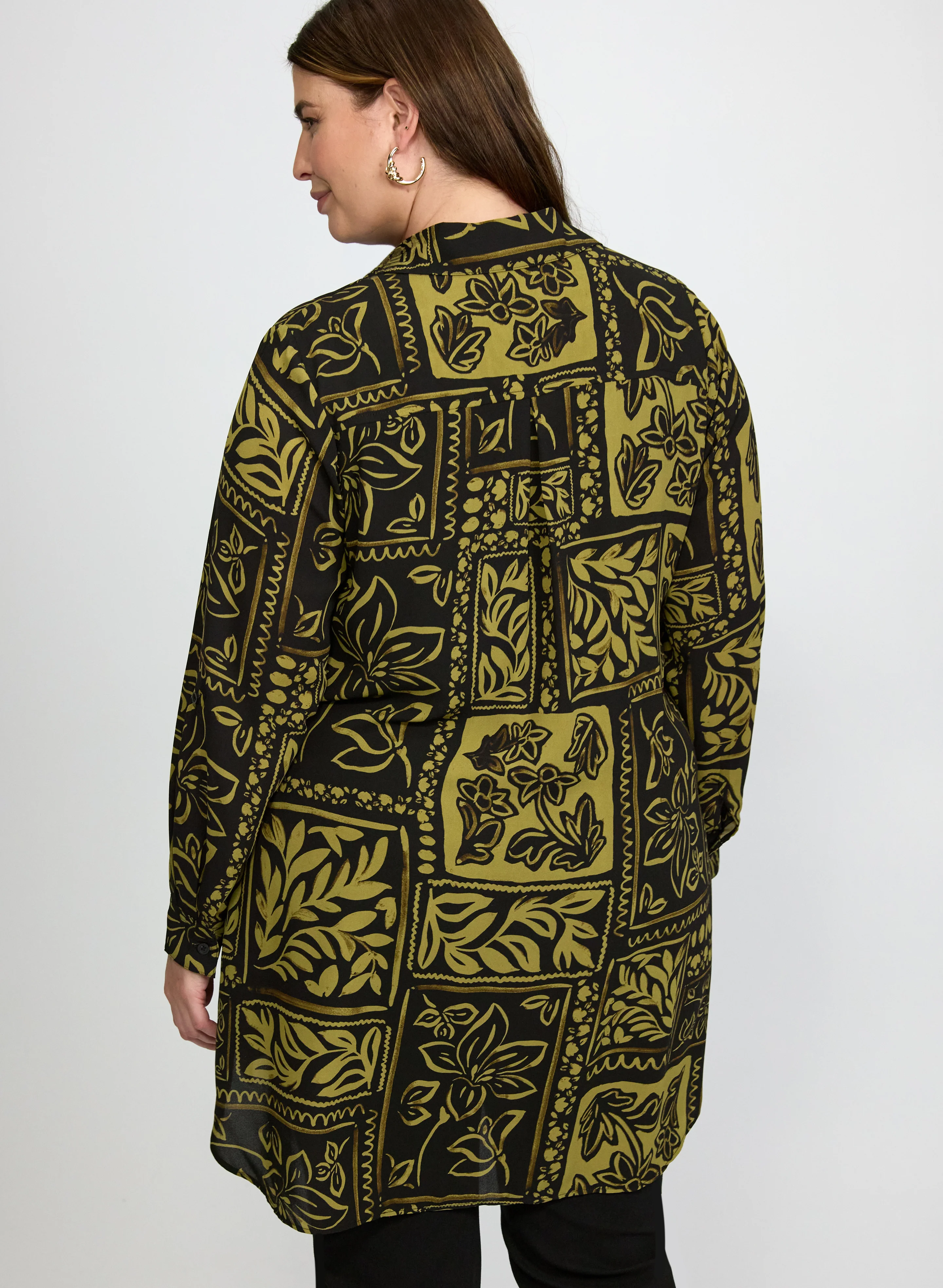 Patterned Tunic Button-Down Blouse - Image 4