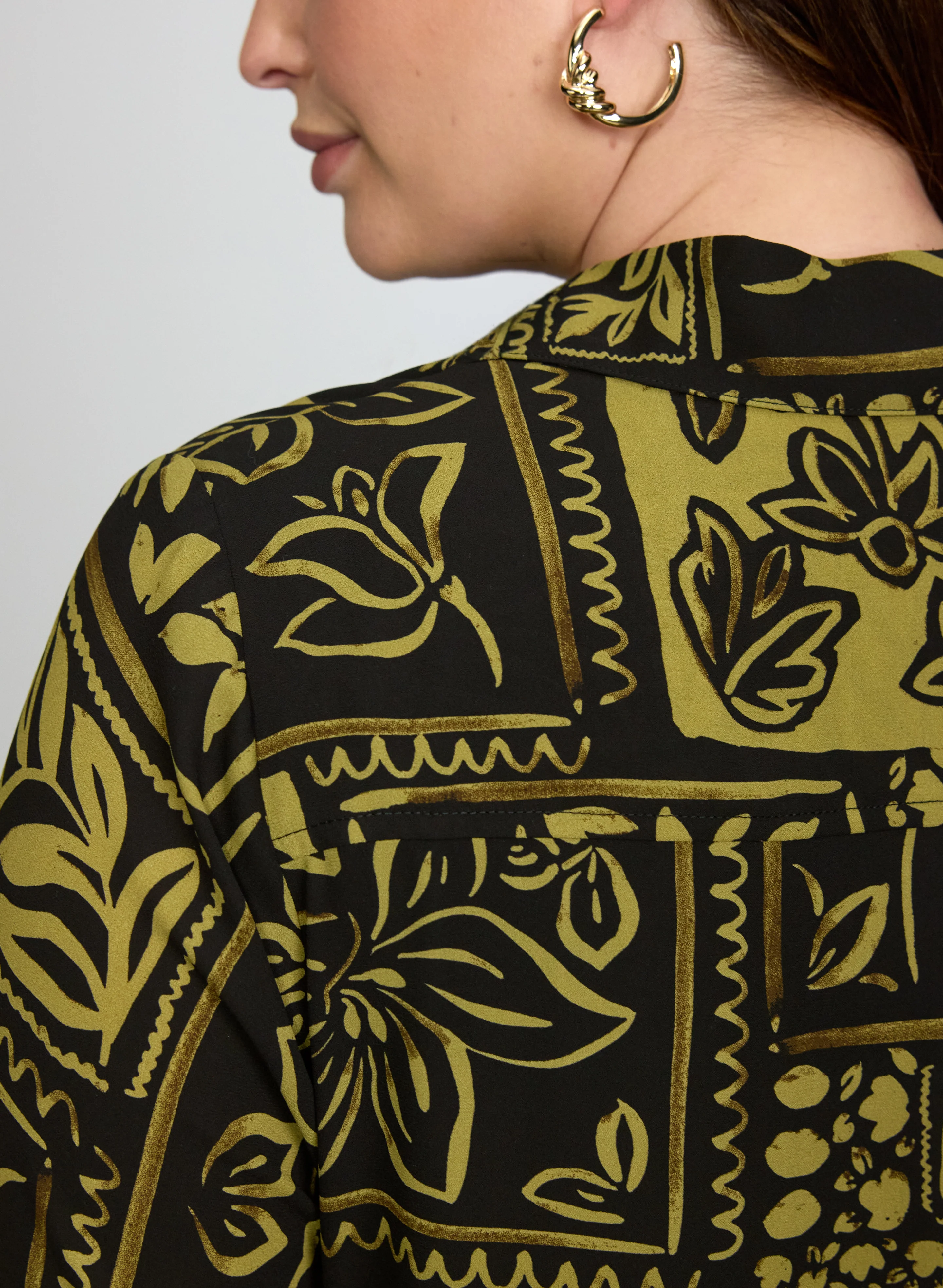Patterned Tunic Button-Down Blouse - Image 5