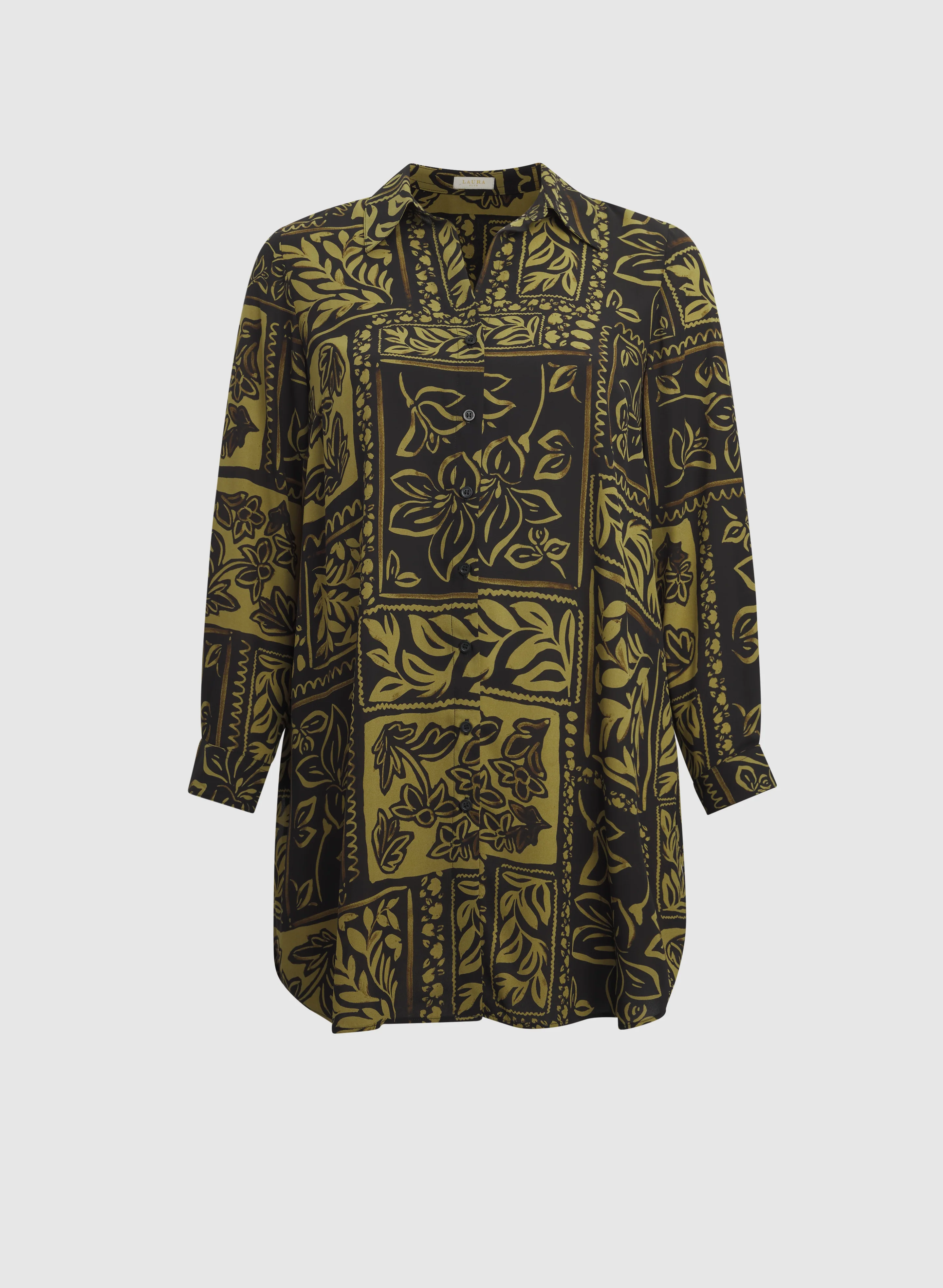 Patterned Tunic Button-Down Blouse - Image 9