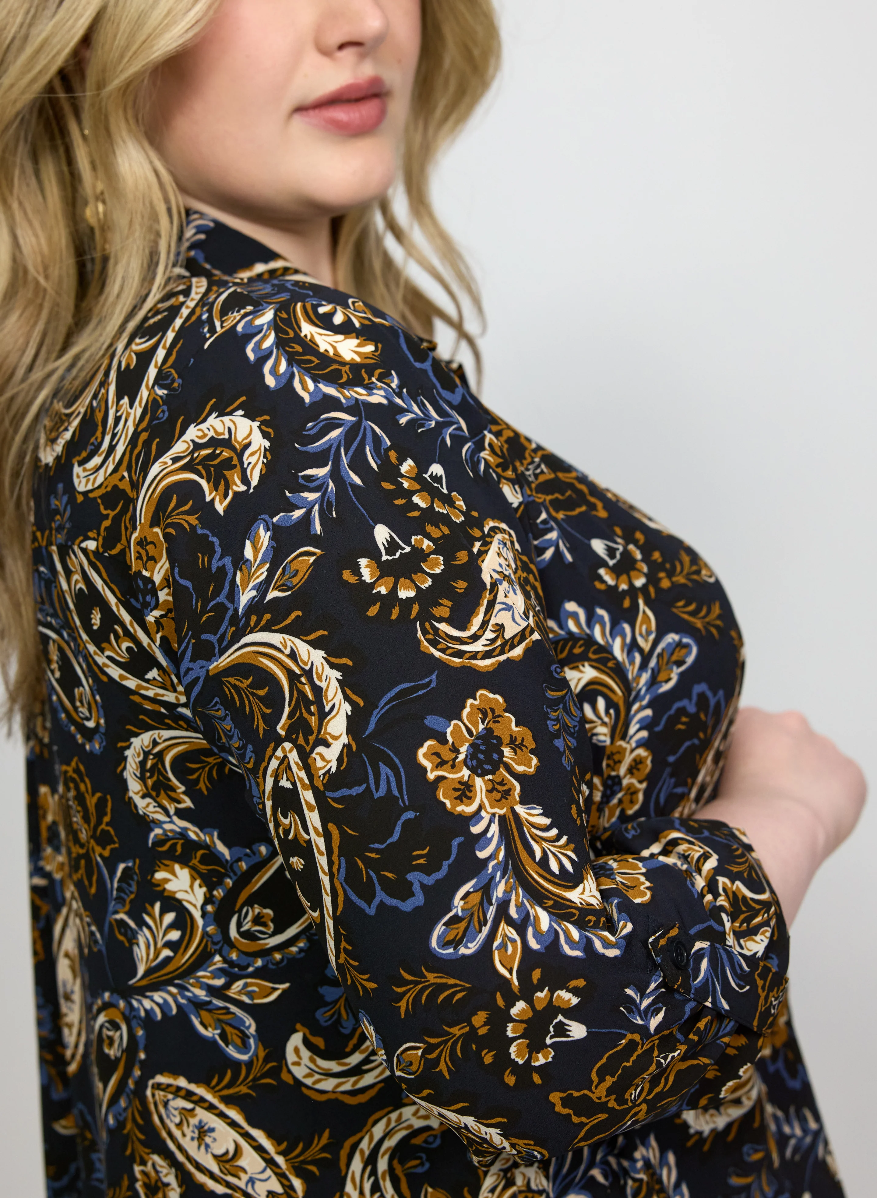 Patterned Tunic Button-Down Blouse - Image 2
