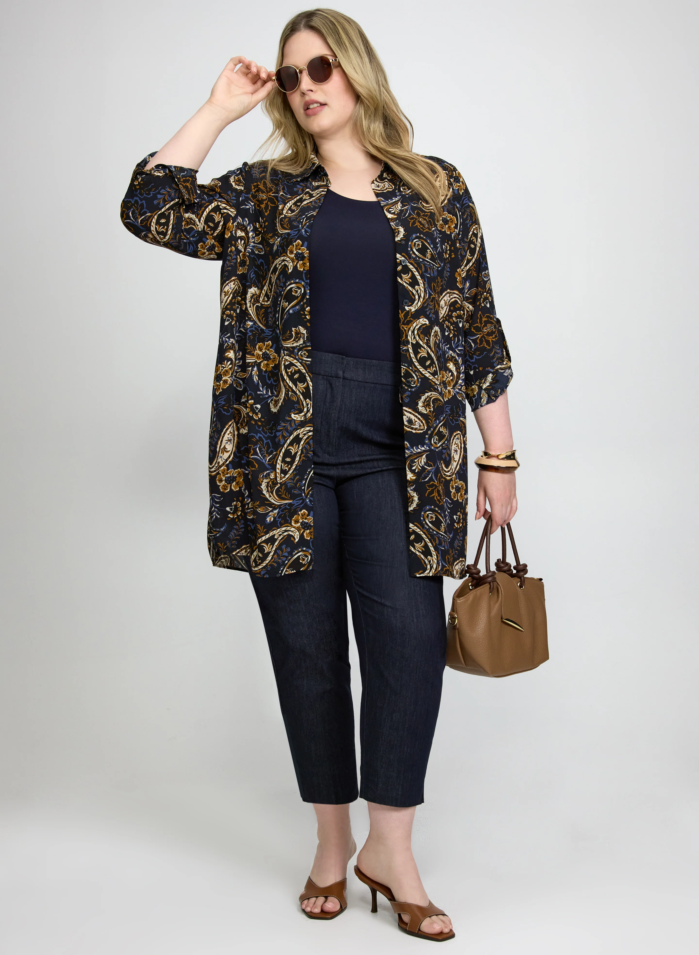 Patterned Tunic Button-Down Blouse - Image 3