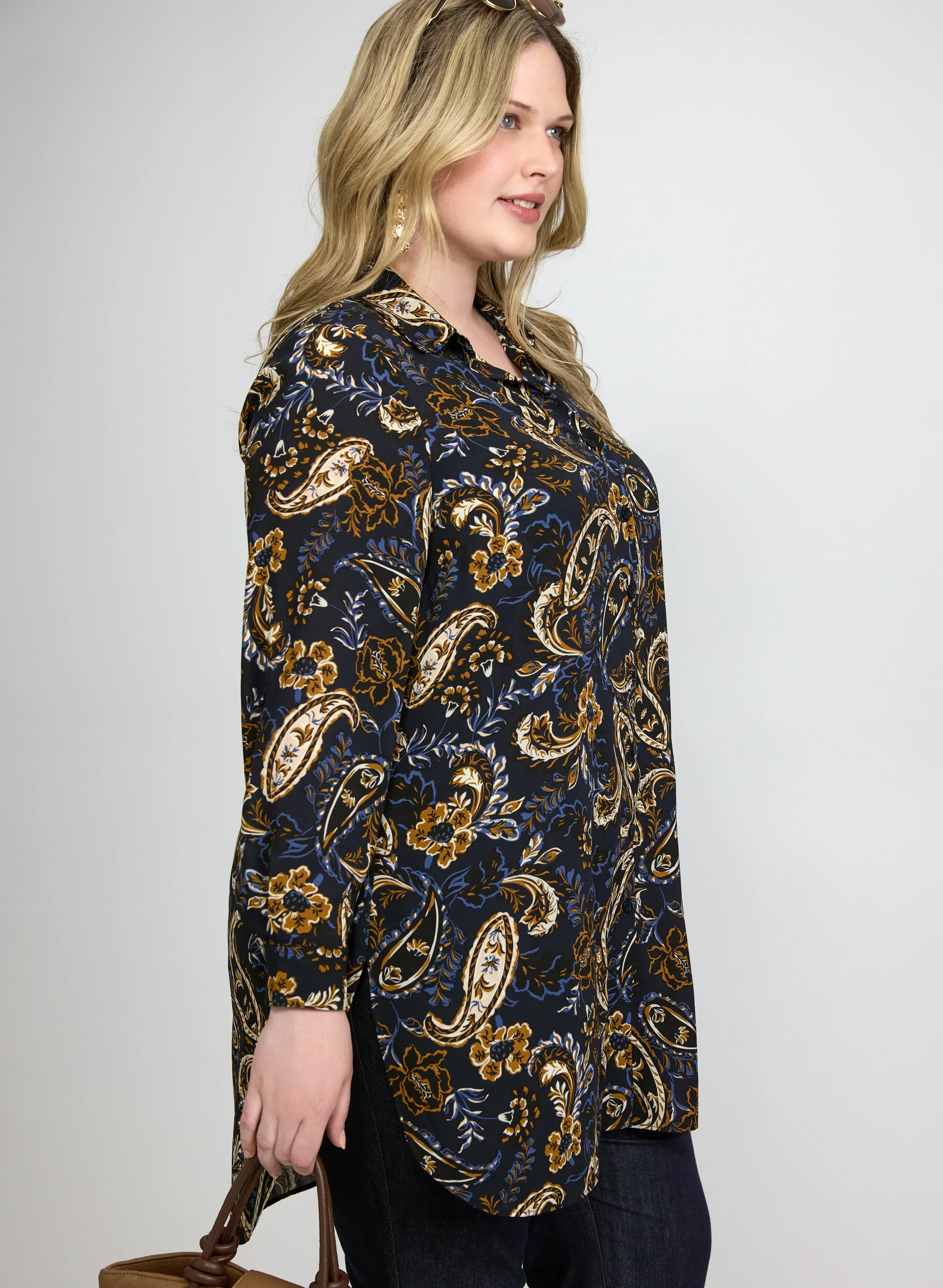 Patterned Tunic Button-Down Blouse - Image 4