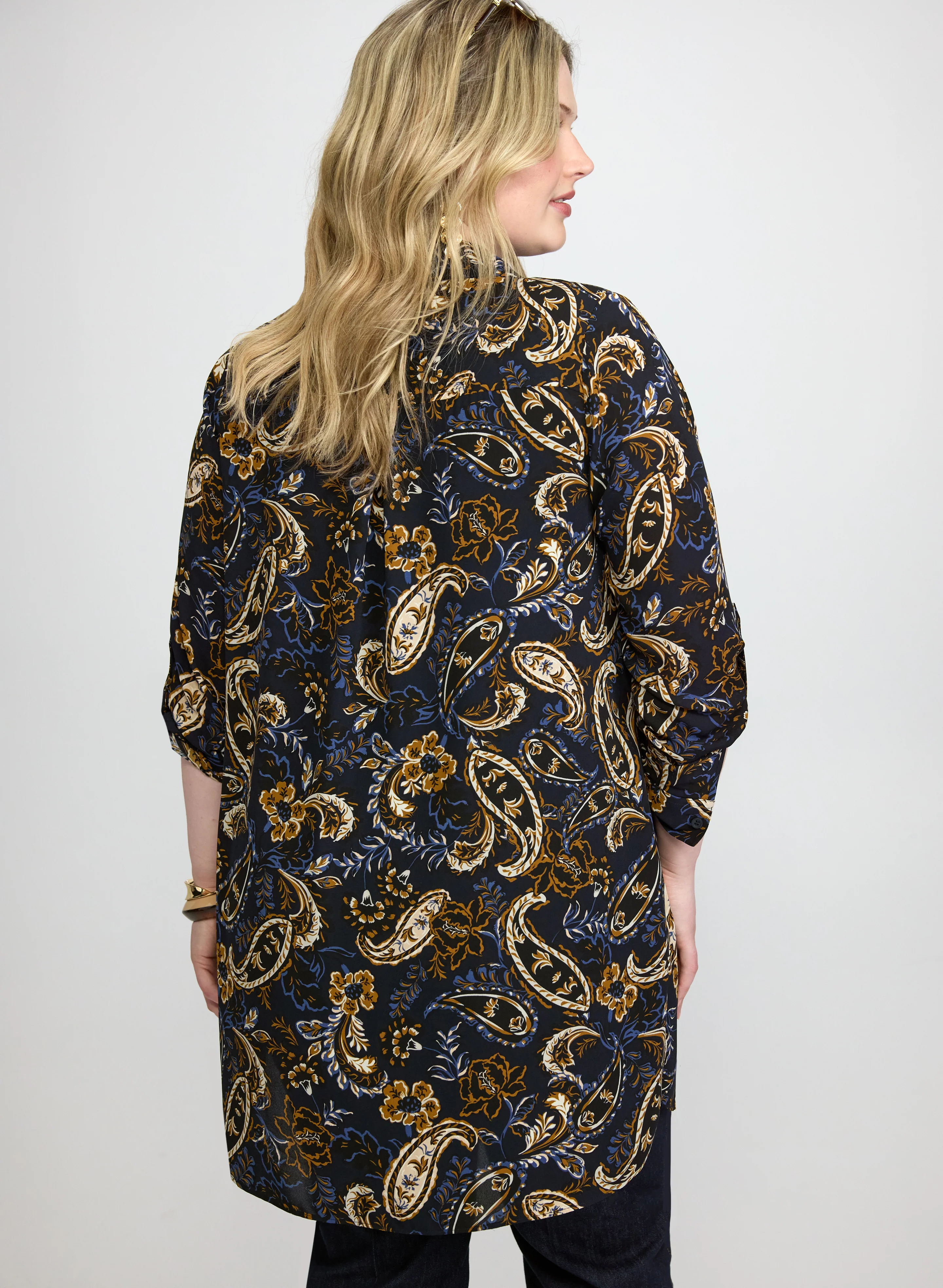 Patterned Tunic Button-Down Blouse - Image 5