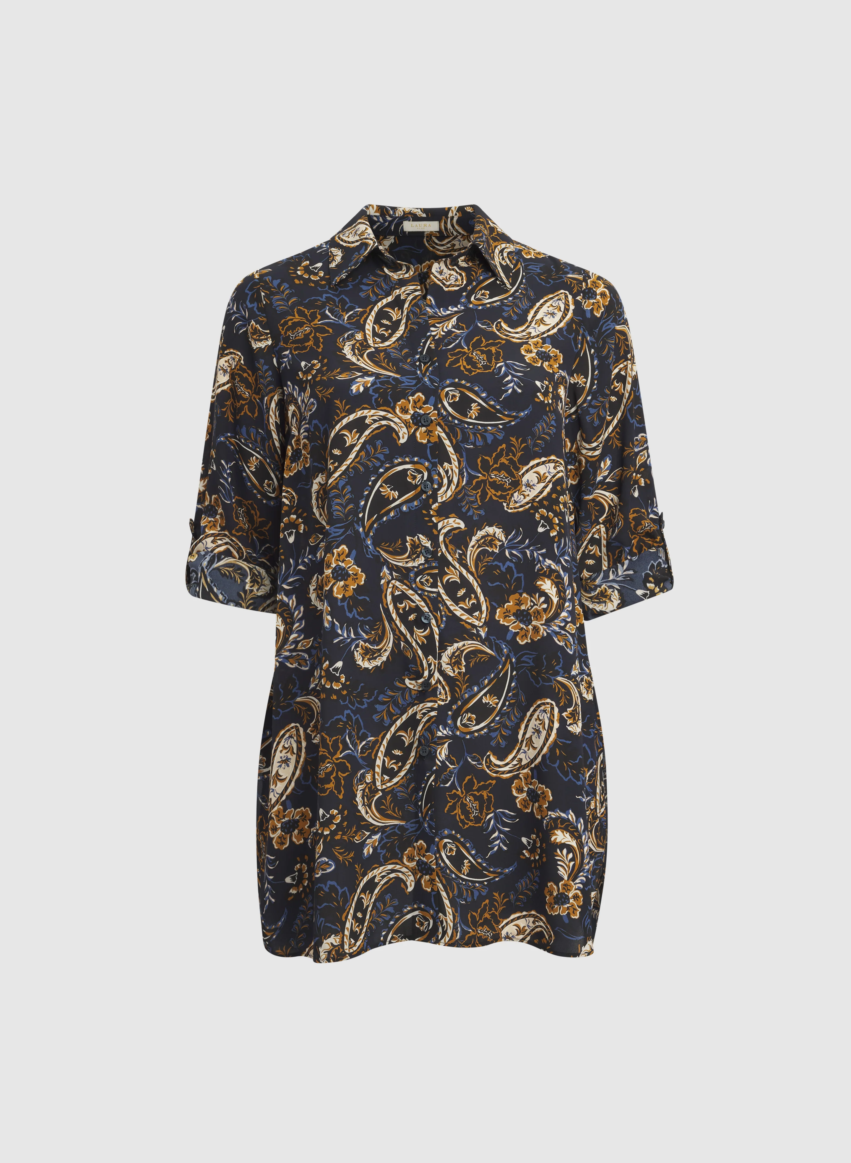 Patterned Tunic Button-Down Blouse - Image 7