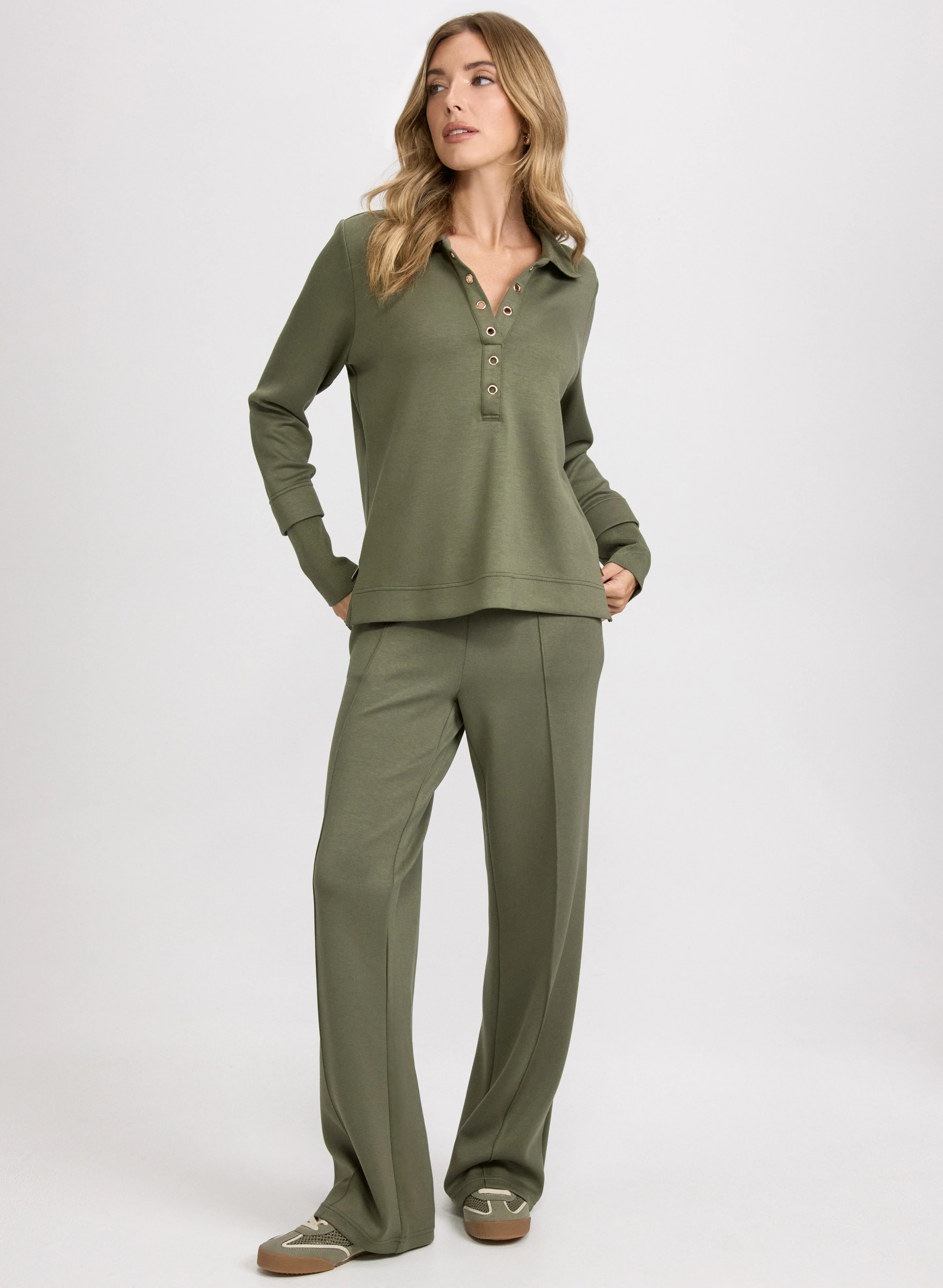 Grommet Placket Top & Pull-On Pants