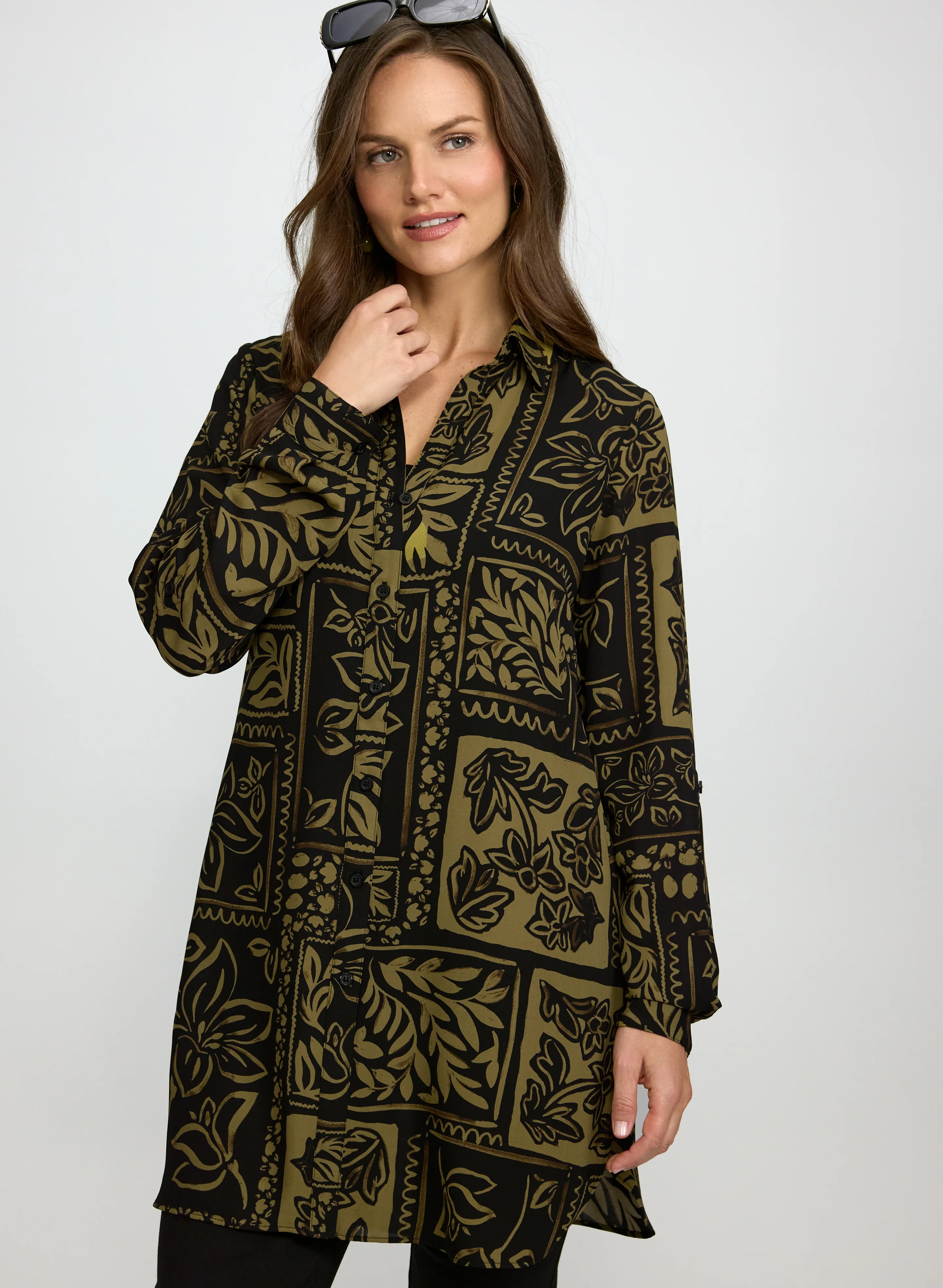 Patterned Tunic Button-Down Blouse - Image 2