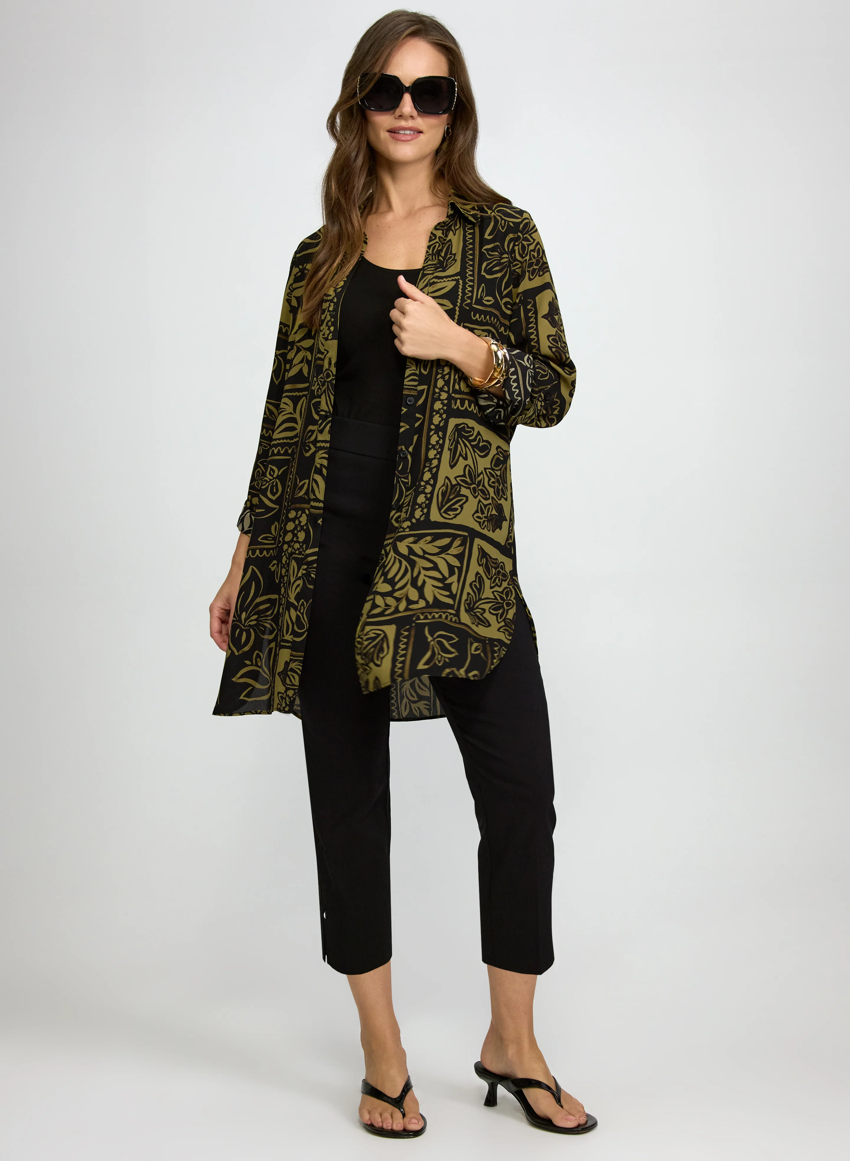Patterned Tunic Button-Down Blouse - Image 3