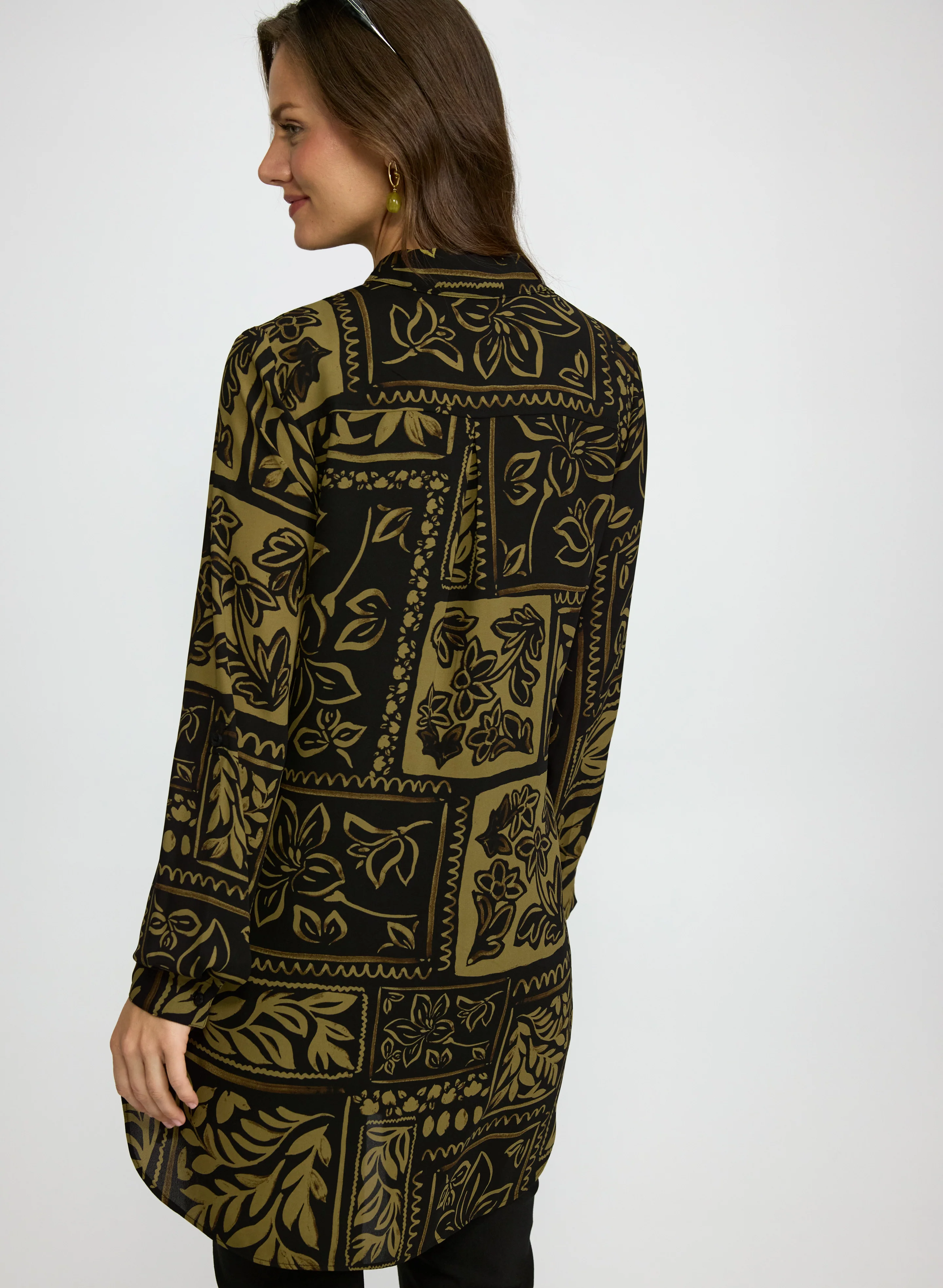 Patterned Tunic Button-Down Blouse - Image 4