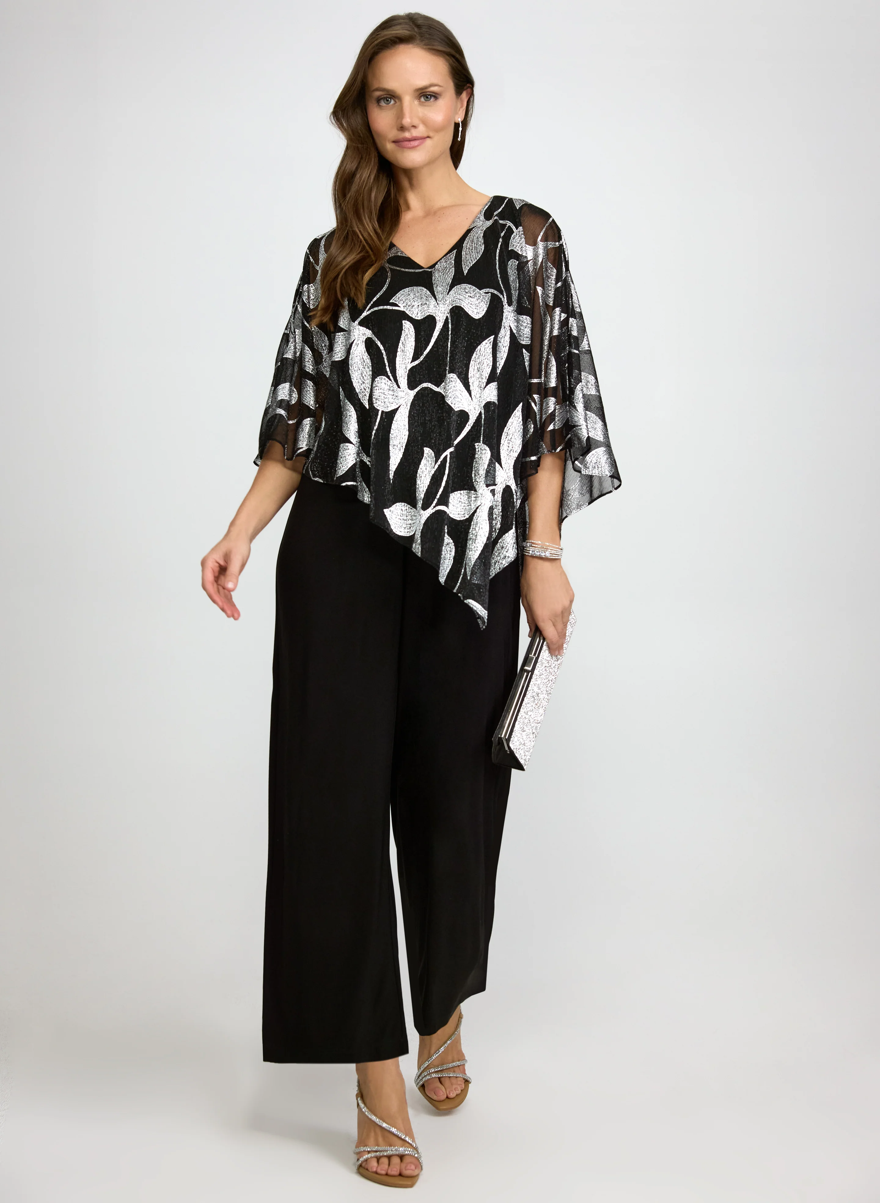 Leaf Print Capelet Jumpsuit