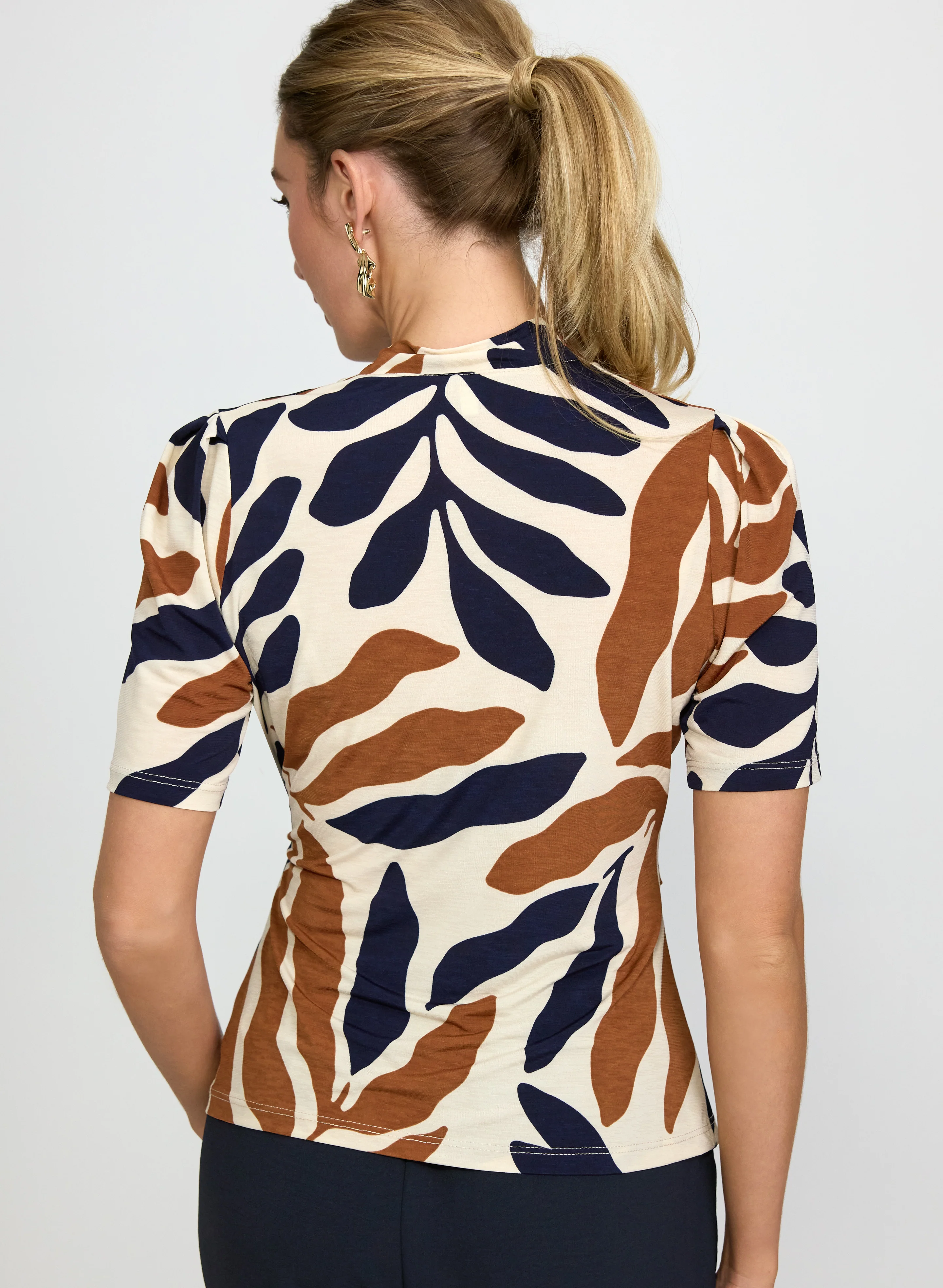 Leaf Print Faux-Wrap Top - Image 4