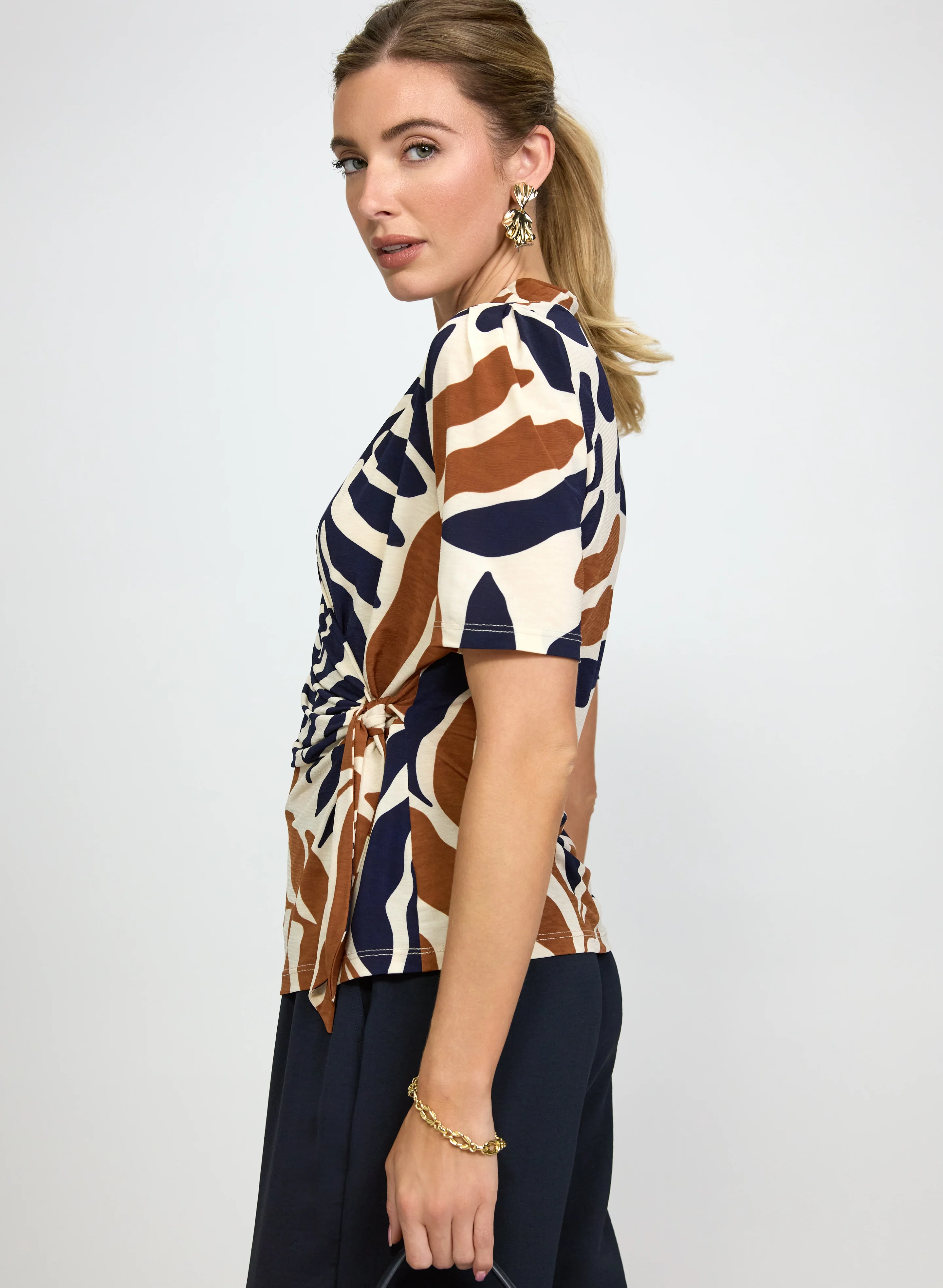 Leaf Print Faux-Wrap Top - Image 5