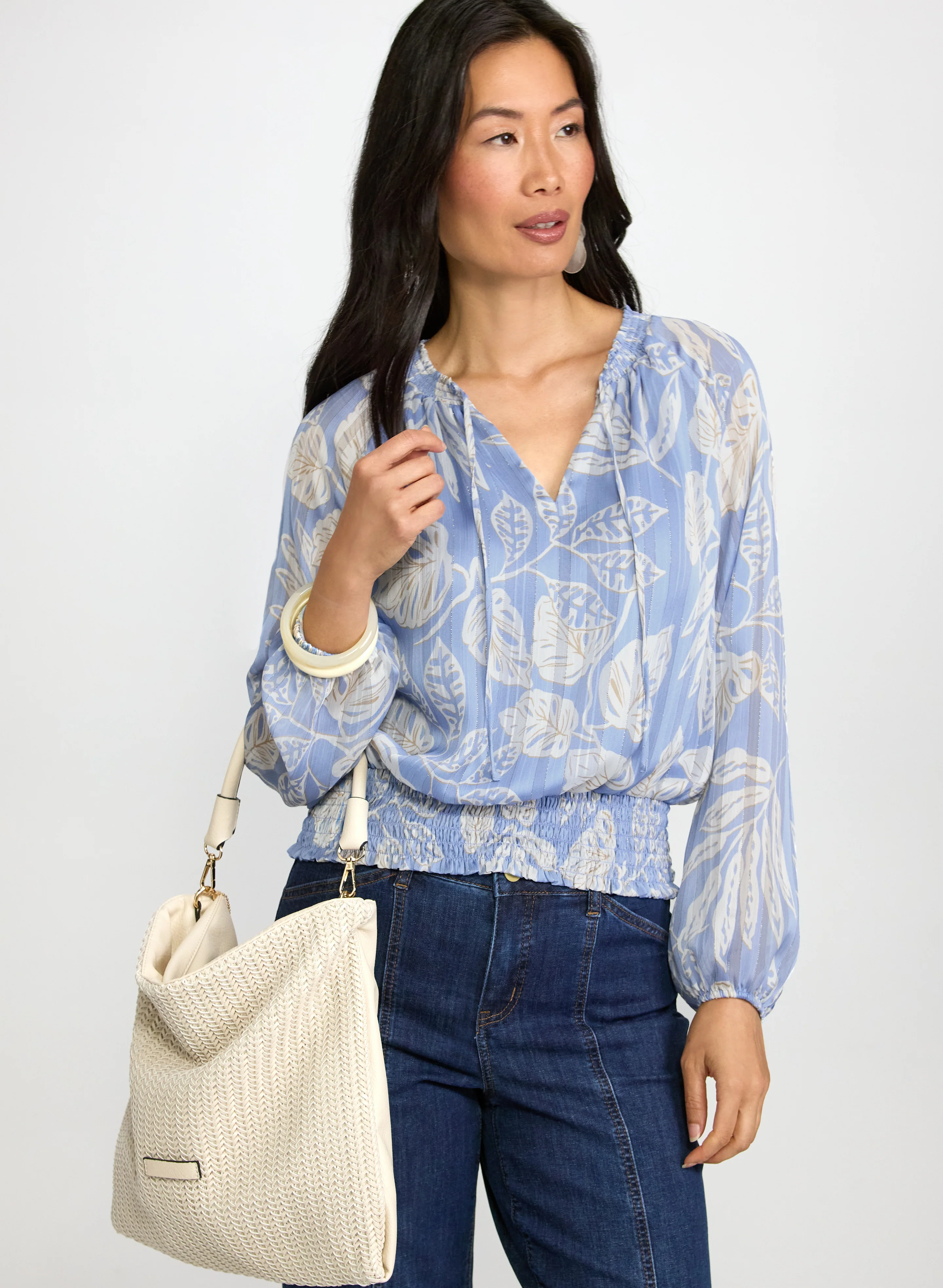 Leaf Print Lurex Blouse