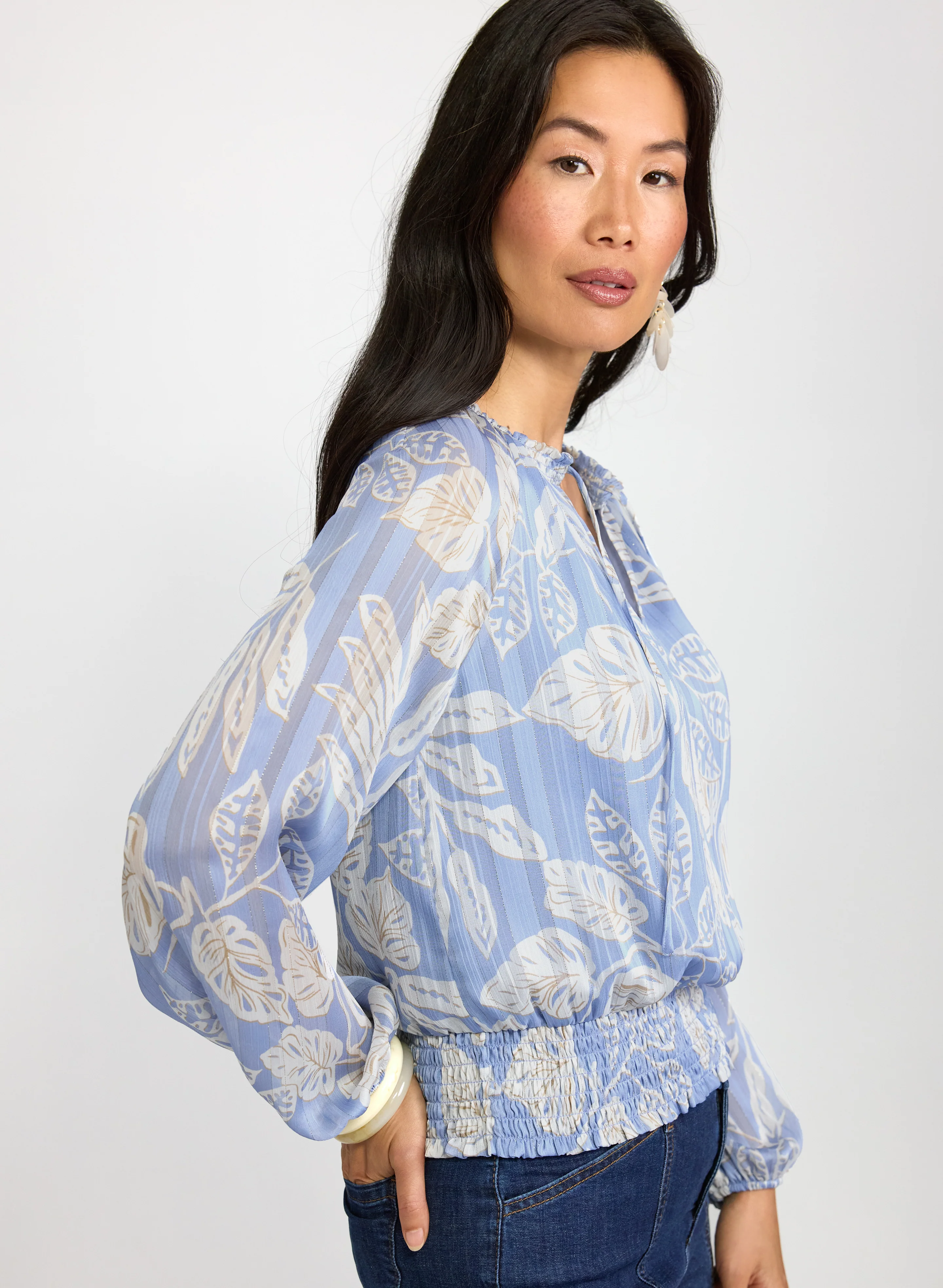 Leaf Print Lurex Blouse - Image 2
