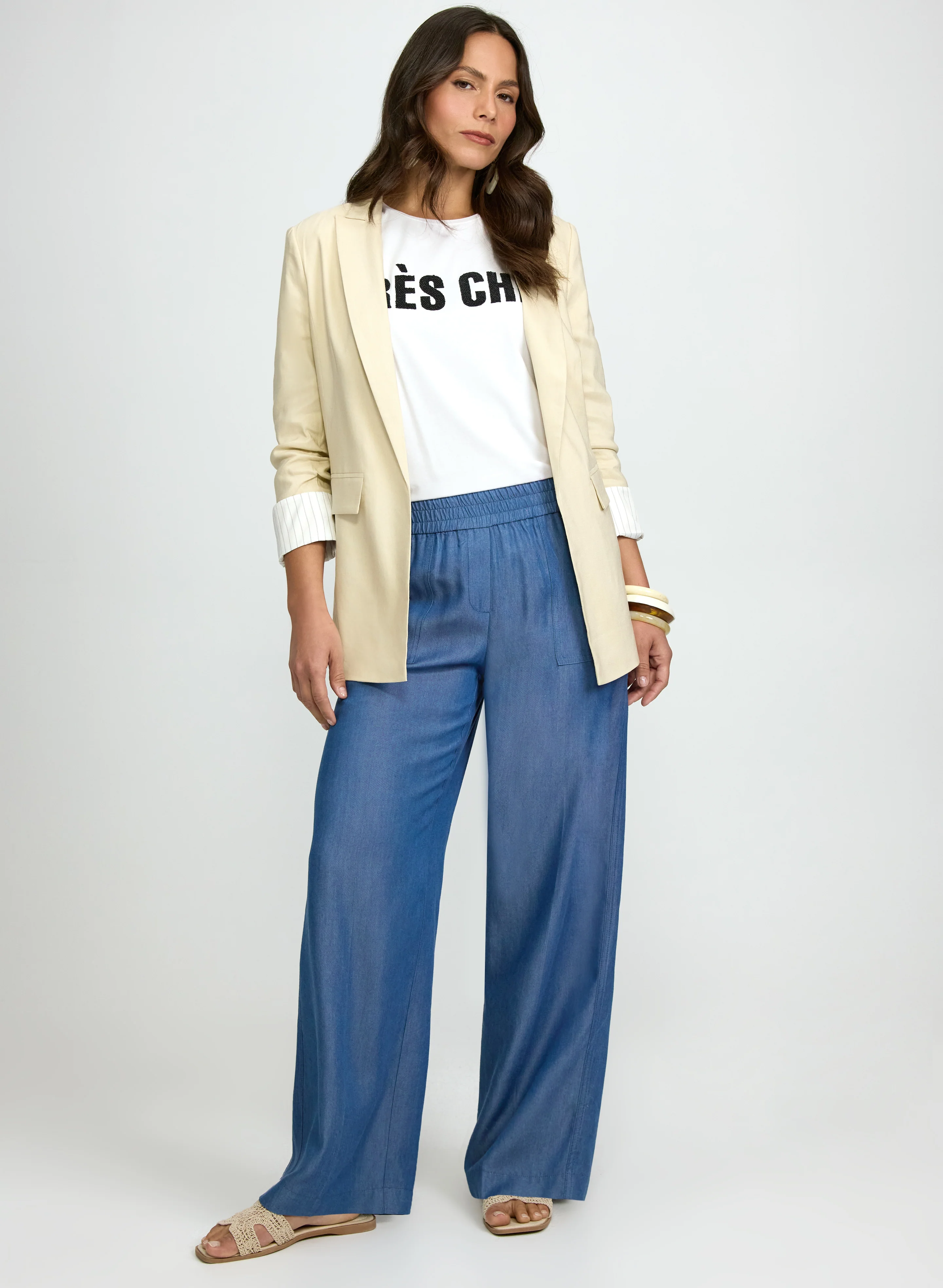 Linen-Blend Blazer & Lyocell Wide-Leg Pants