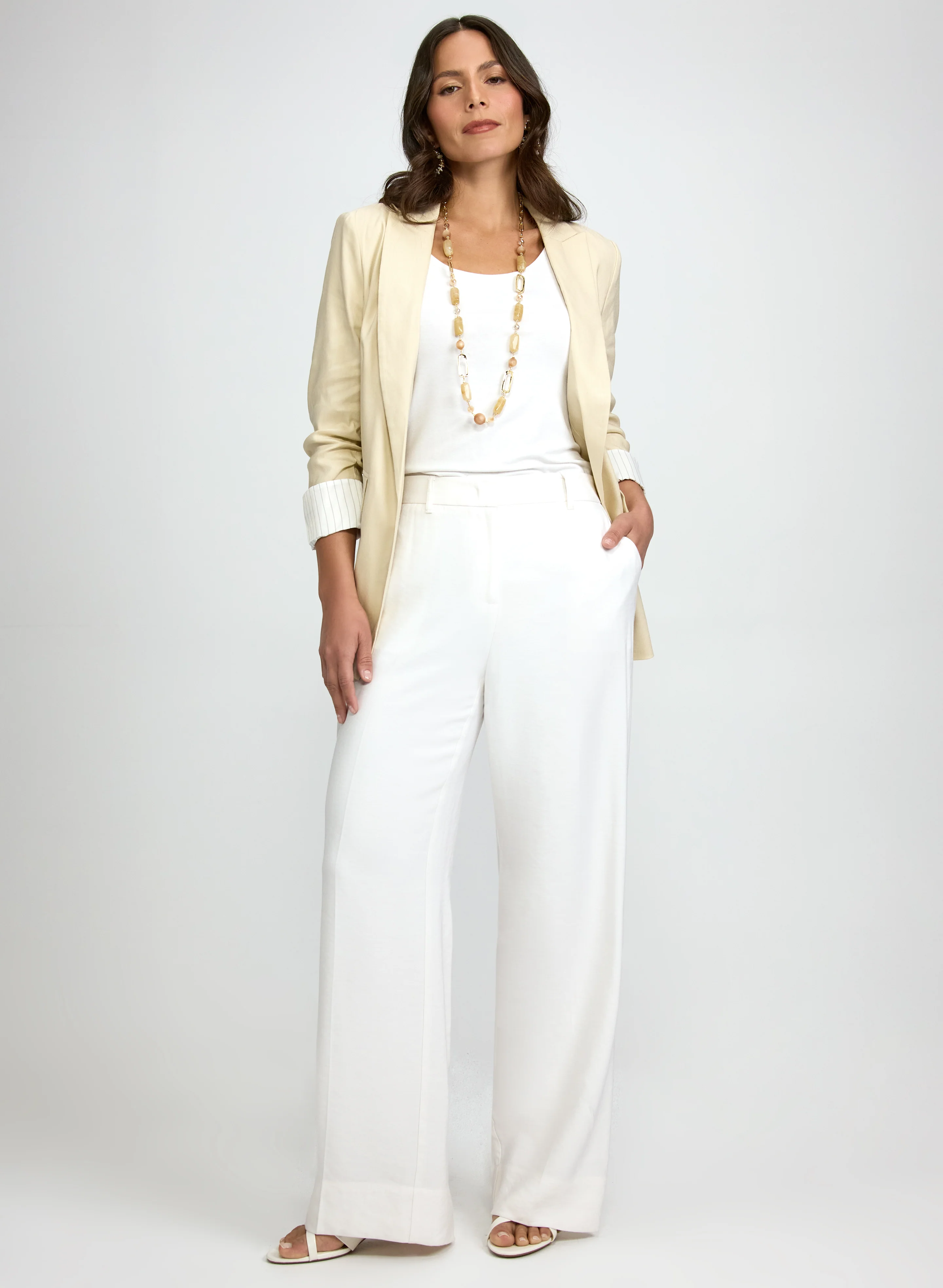 Linen-Blend Blazer & Olivia Belted Wide-Leg Pants
