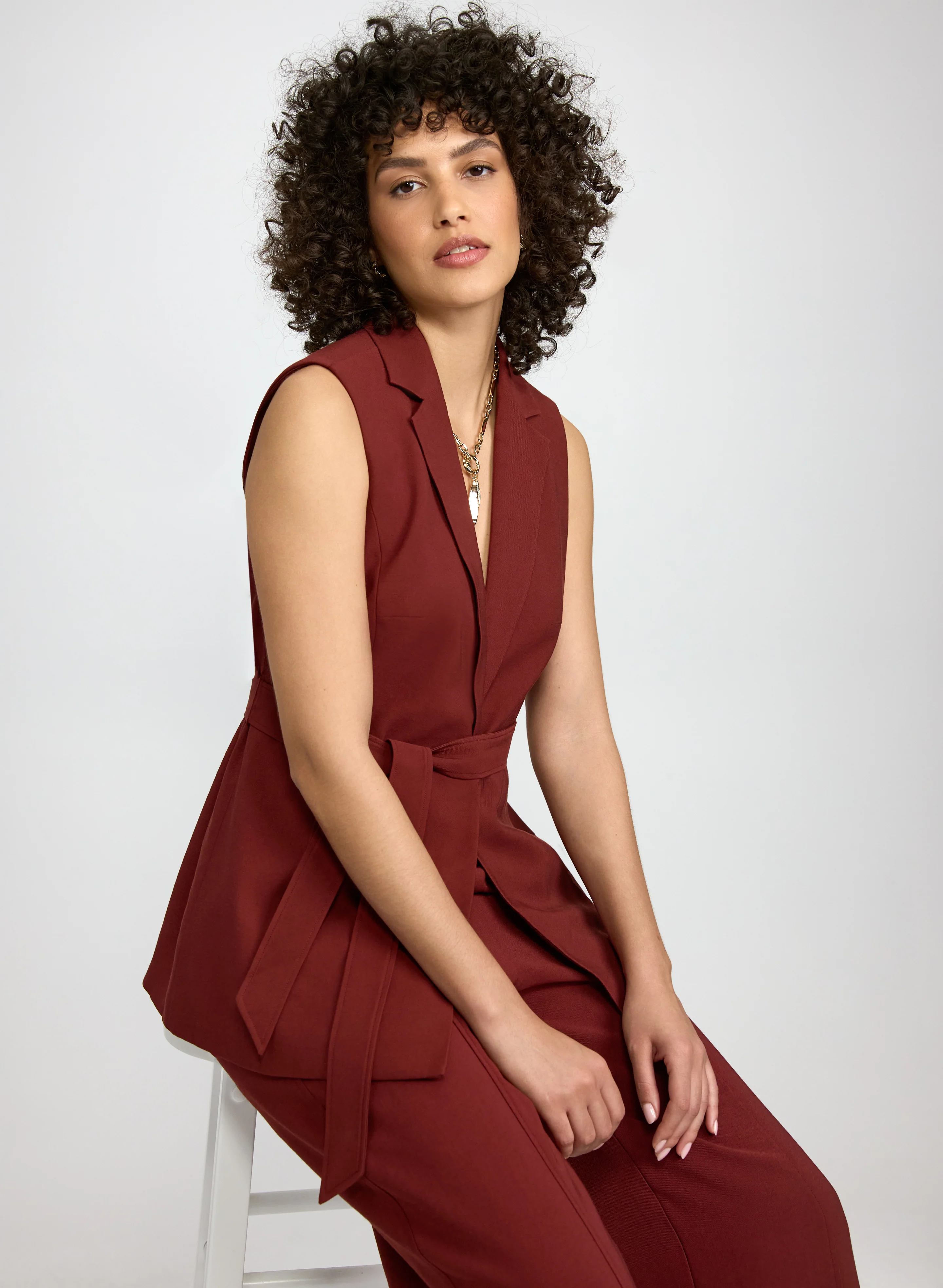 Notched Lapel Belted Vest - Image 5