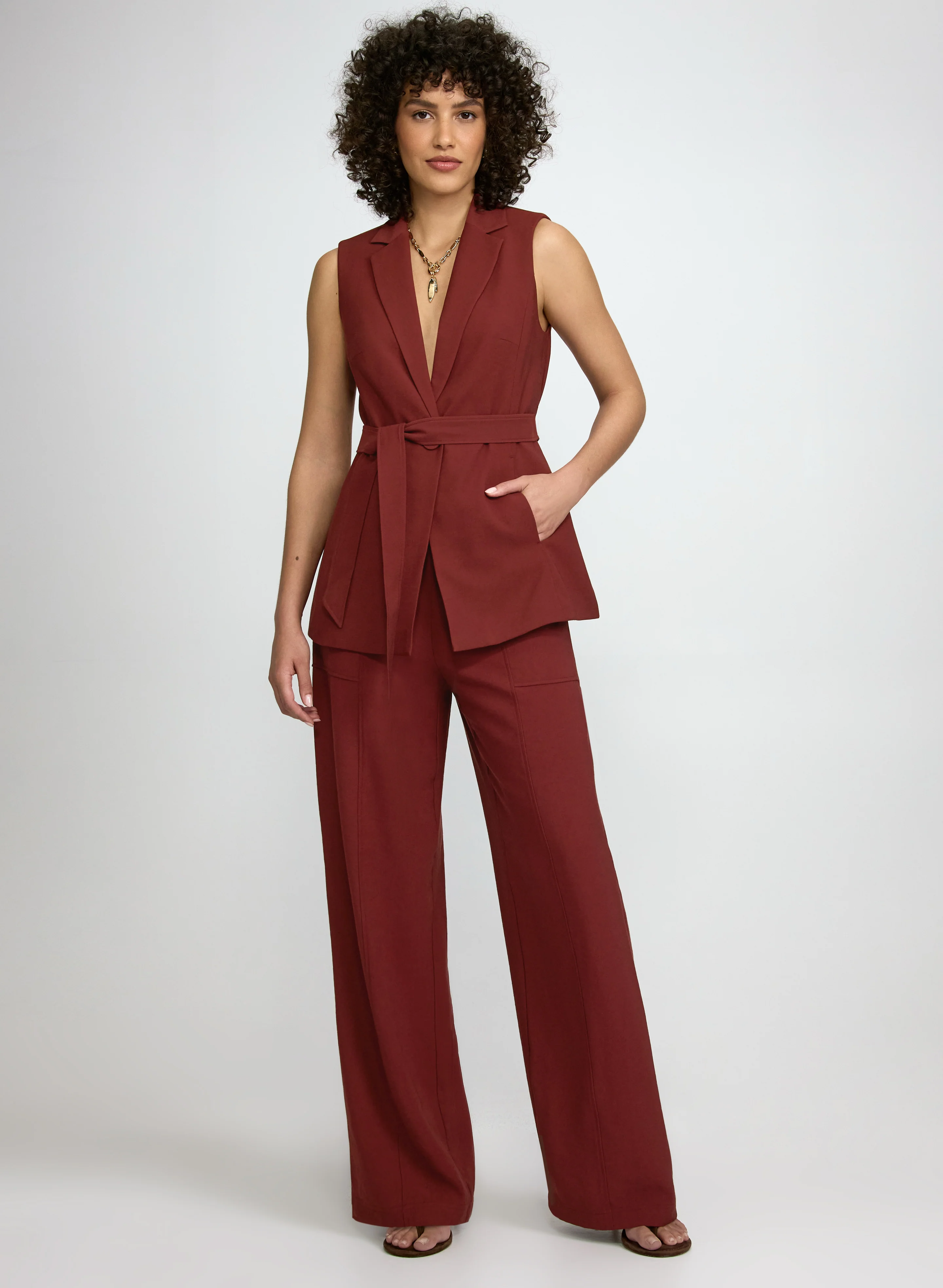 Notched Lapel Belted Vest - Image 7