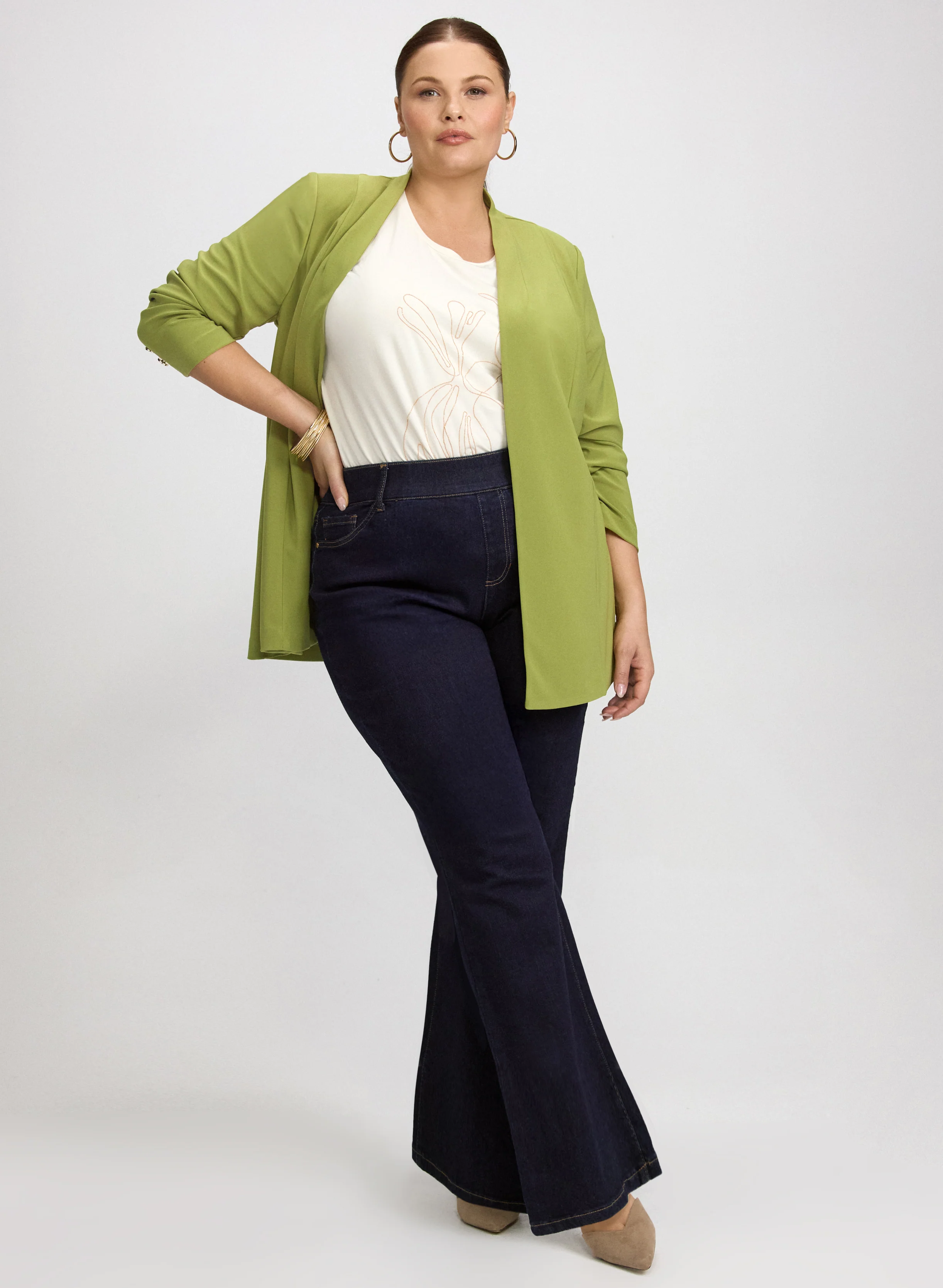 Open Front Jacket & Pull-On Flare-Leg Jeans