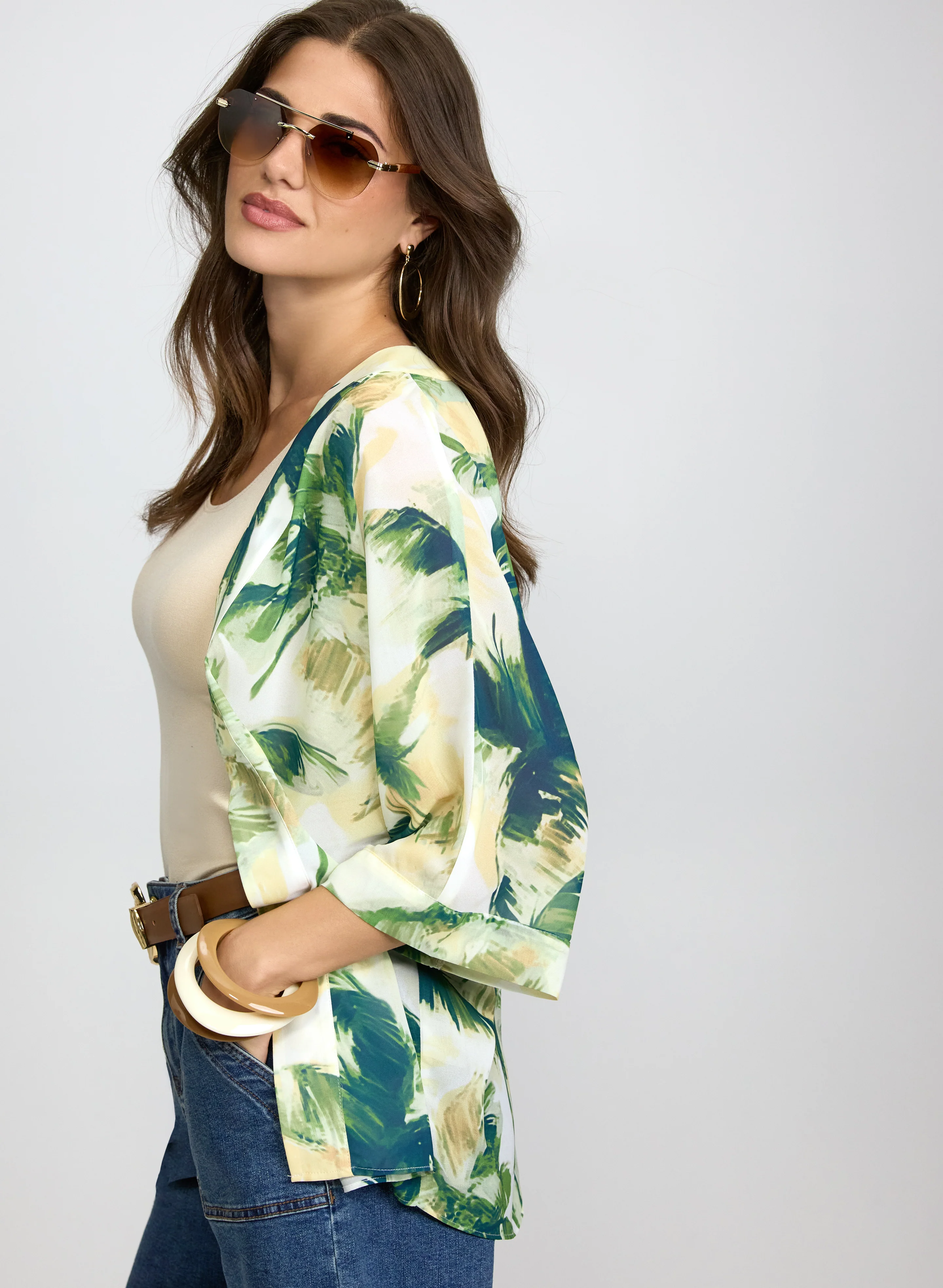 Palm Print Open Front Blouse - Image 4